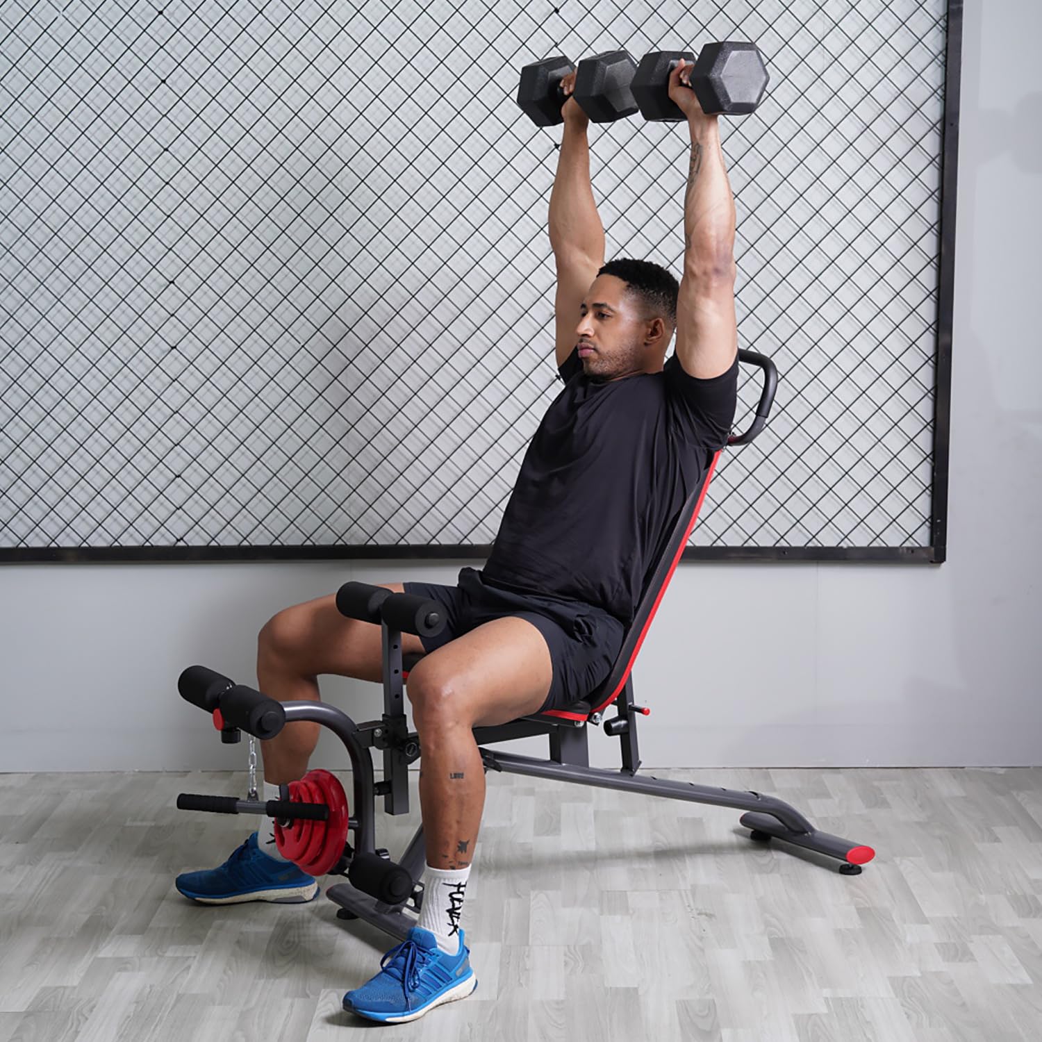 SNODE Adjustable Weight Bench with Multi-Functions, Adjustable Dumbbell Bench with Handlebar, Weight Training Equipment with Flat & Incline & Decline Adjustment, 880LB Weight Capacity