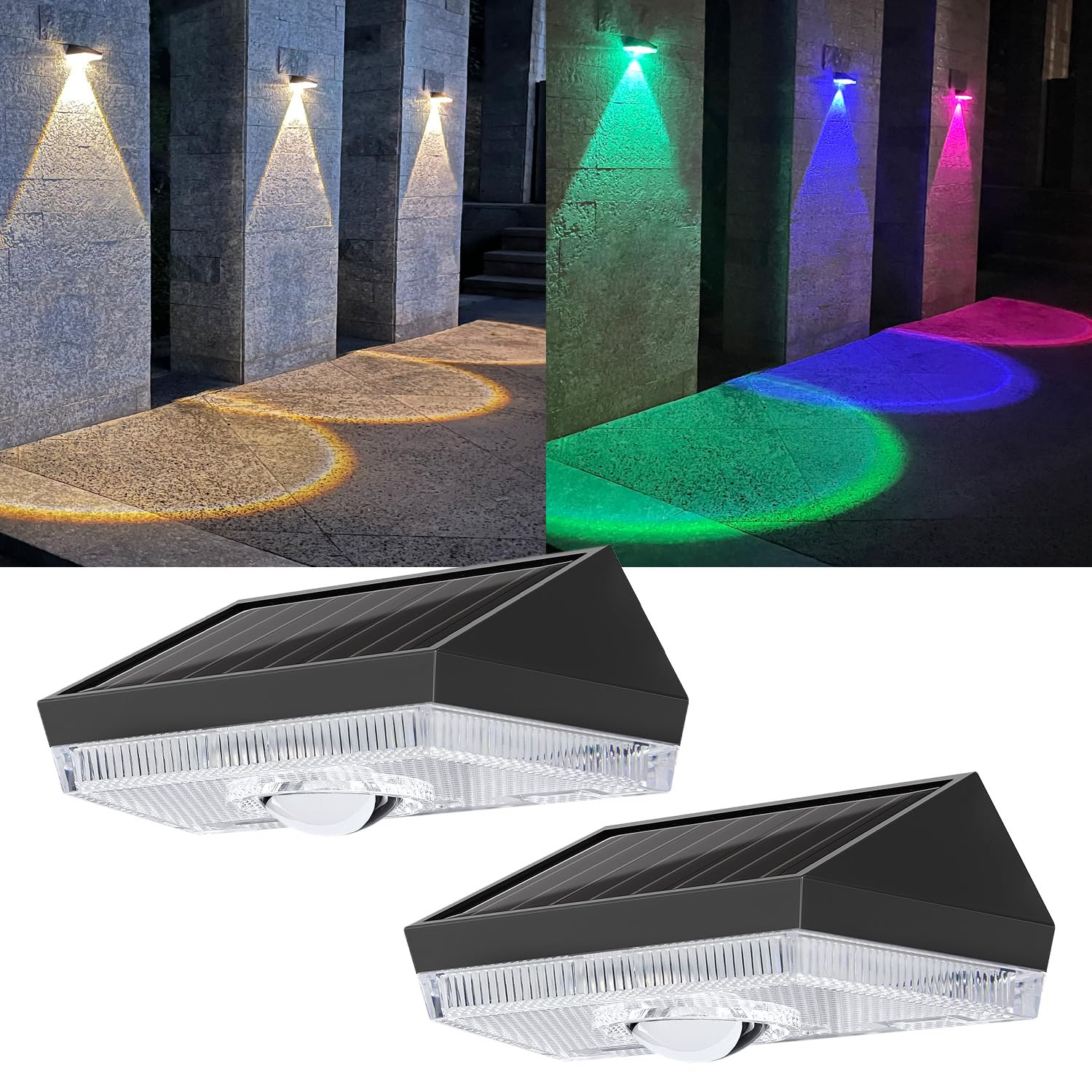 ELLASAY Solar Fence Lights Outdoor Garden: 10 Color Modes Garden Lights Solar Powered Waterproof for Outside Deck Patio Gate Yard Decoration-2Pack