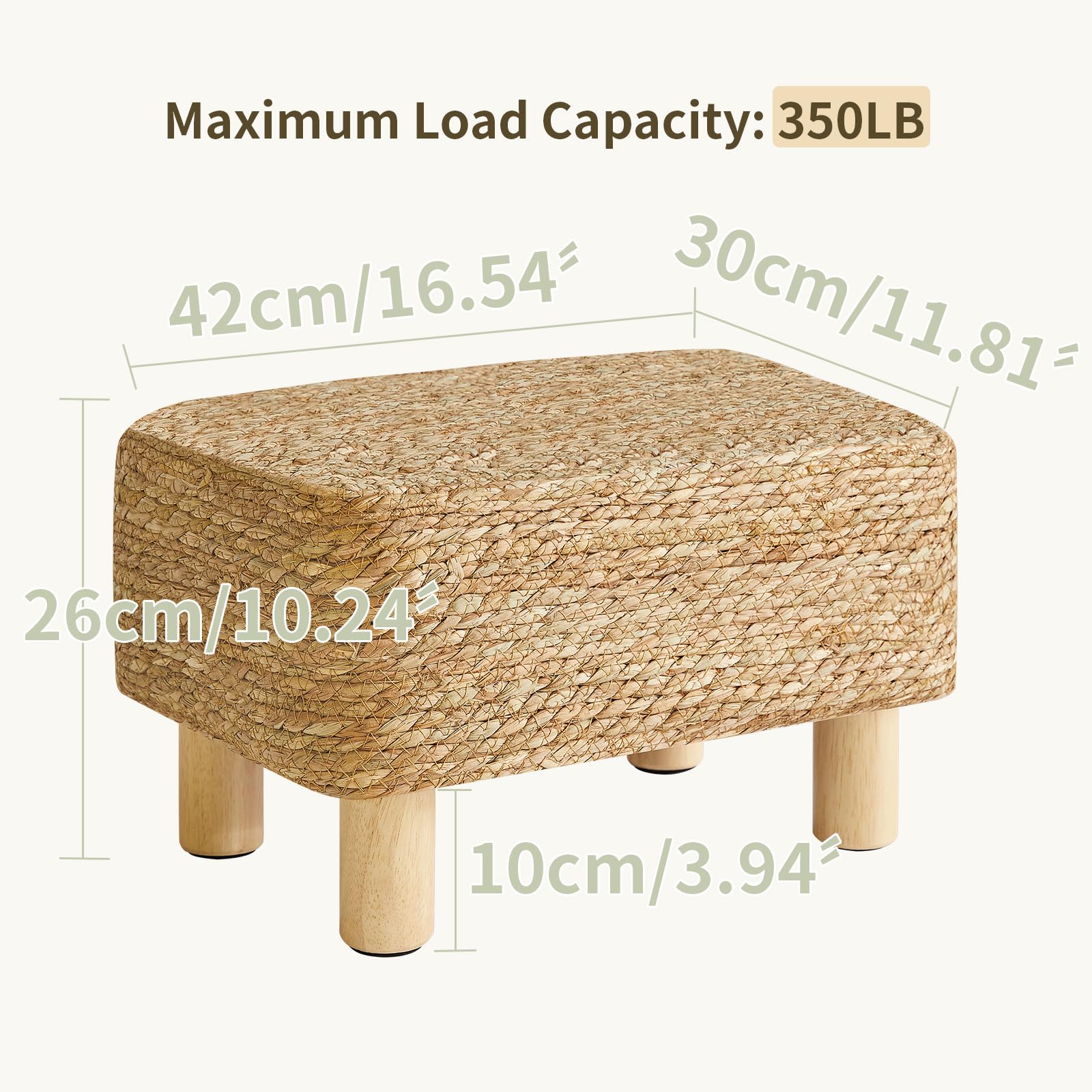 YMYNY Poggiapiedi Pouf Couch Sgabello Poggiapiedi Rettangolare In Alga Marina Naturale Multifunzionale Moderno Ottomano Divano Tavolino per Soggiorno Camera da Letto 42×30×26CM Natura HBD043N