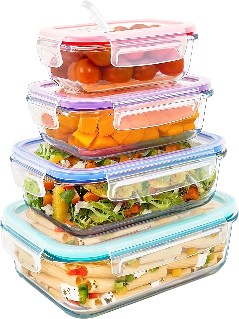 LG Luxury & Grace Glass Container (0.36+0.60+1+1.5 L). Airtight & Wave Steam Hole. Food Storage Container. Microwave, Oven, Dishwasher and Freezer Safe. BPA Free.