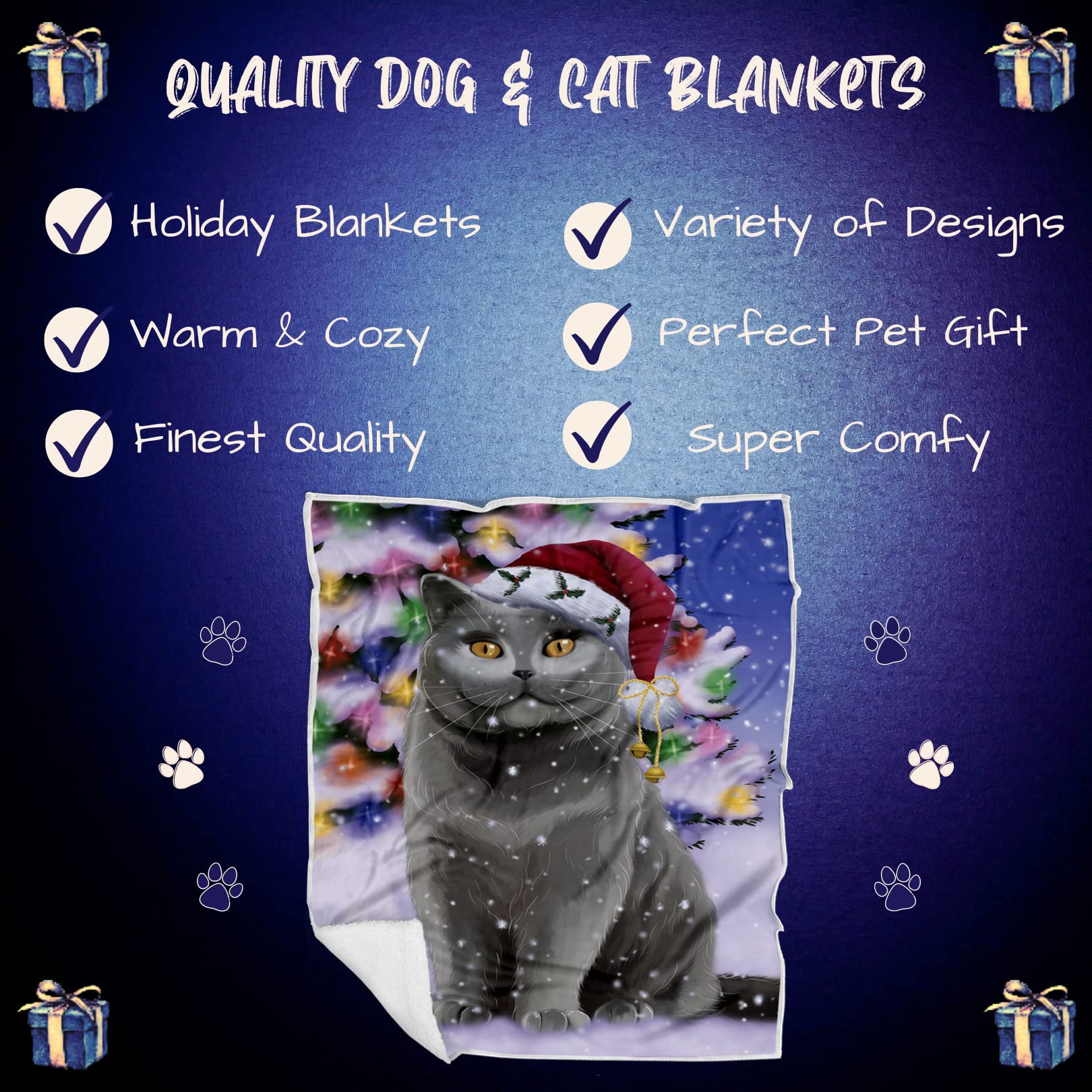 Doggie of the Day British Shorthair Cat Blanket - Christmas Winterland Wonderland - Super Soft & Warm Pet Theme for Sofa or Bed, Warm Fleece, Sherpa or Woven Material, BLNKT88706 (30x40 Fleece)