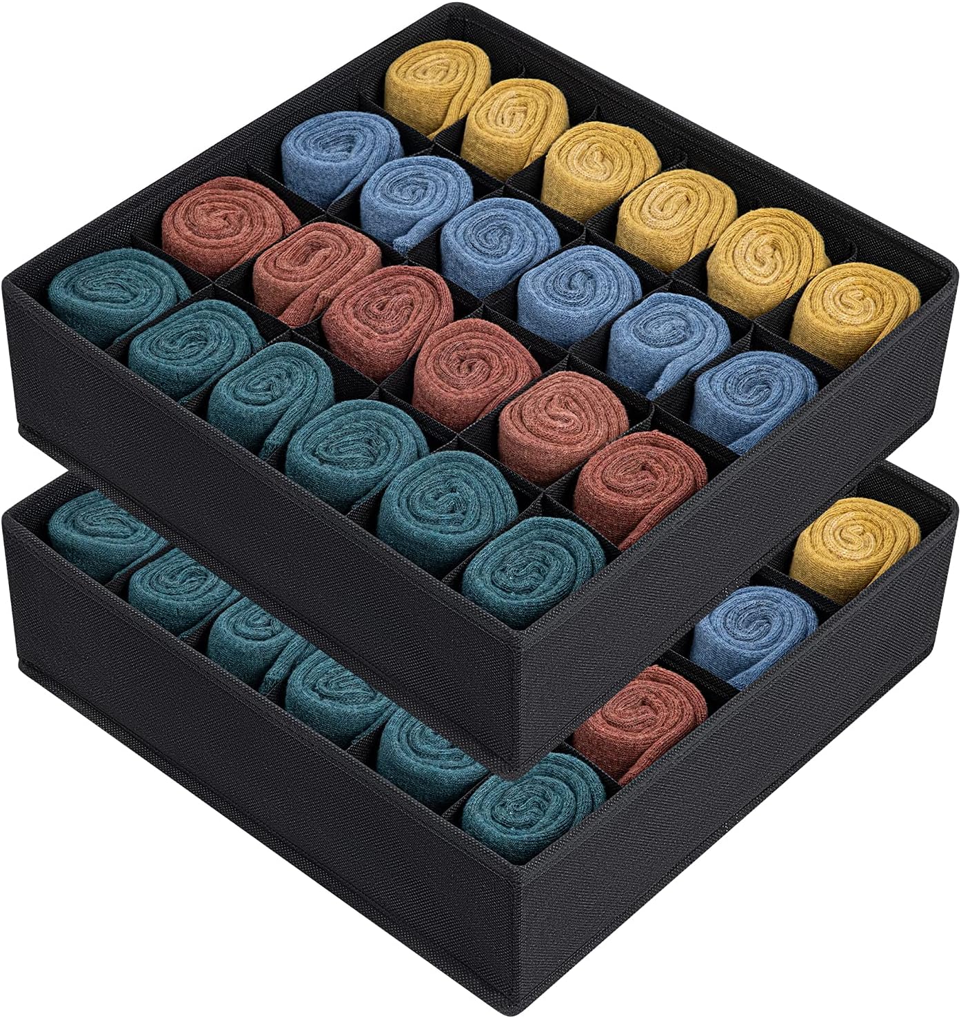 Joyoldelf Drawer Organisers Dividers 2 Packs Wardrobe Organiser, 24 Cell Collapsible Closet Cabinet Organizer Underwear Storage Boxes for Storing Socks, Bra, Handkerchiefs (Black)