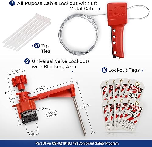 Miniatura 5 de BRADY Kit de etiquetado de bloqueo con cerraduras Loto para válvulas de compuerta, válvulas de bola, universal. Incluye candados de aluminio con