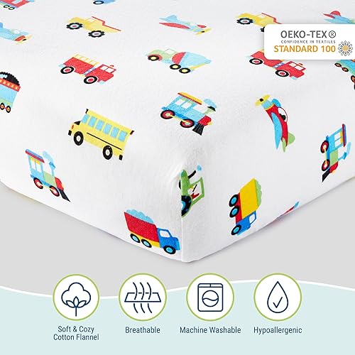 Miniatura 3 de Wildkin Sábana bajera ajustable de franela 100% algodón para niños y niñas, sábanas de cuna miden 52 x 28 pulgadas, sábanas para cuna para niños,