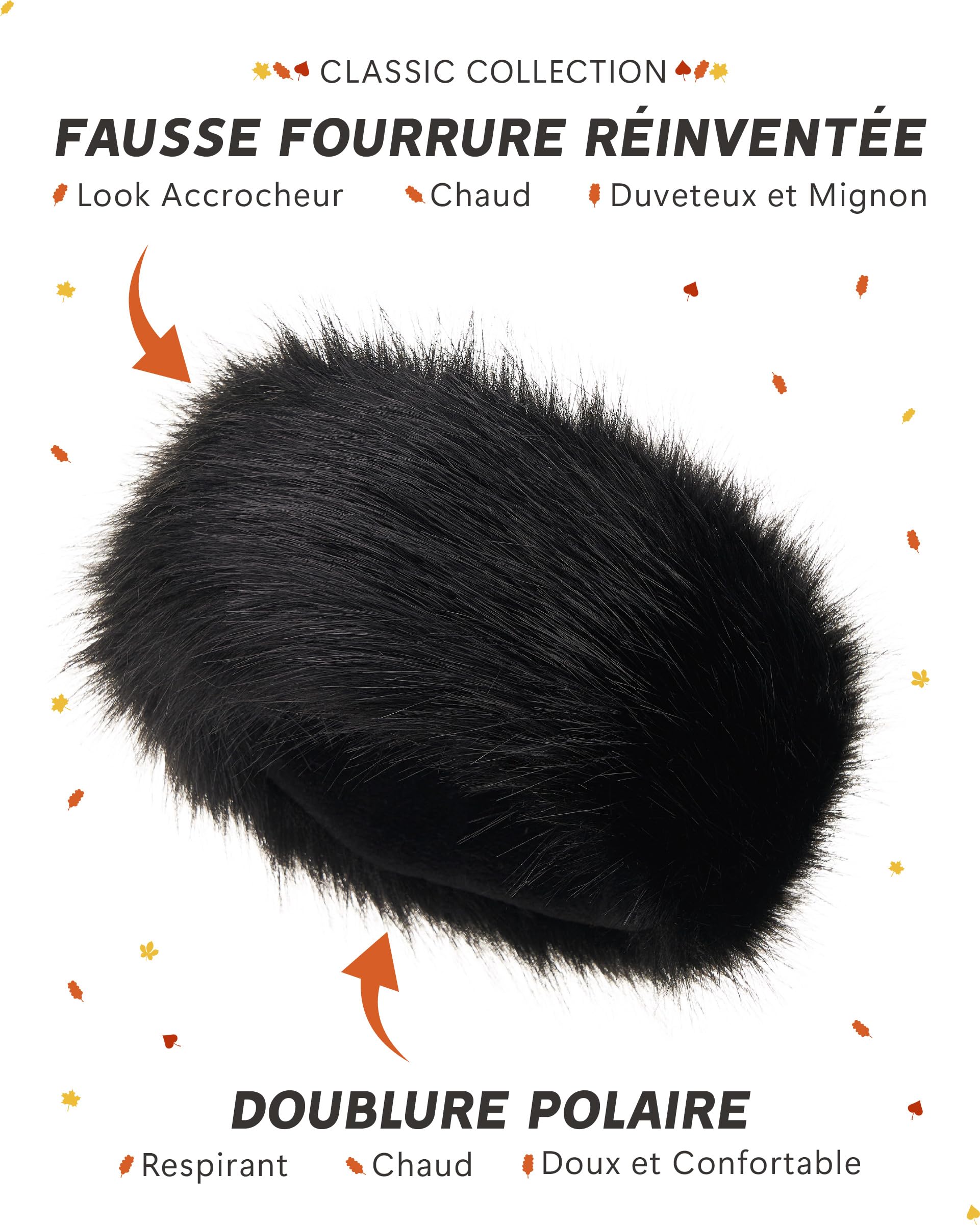 Futrzane Classic Bandeau - Bandeau Fourrure pour Femme - Chaud Bandeaux Hiver - Taille M (Noir Classic)