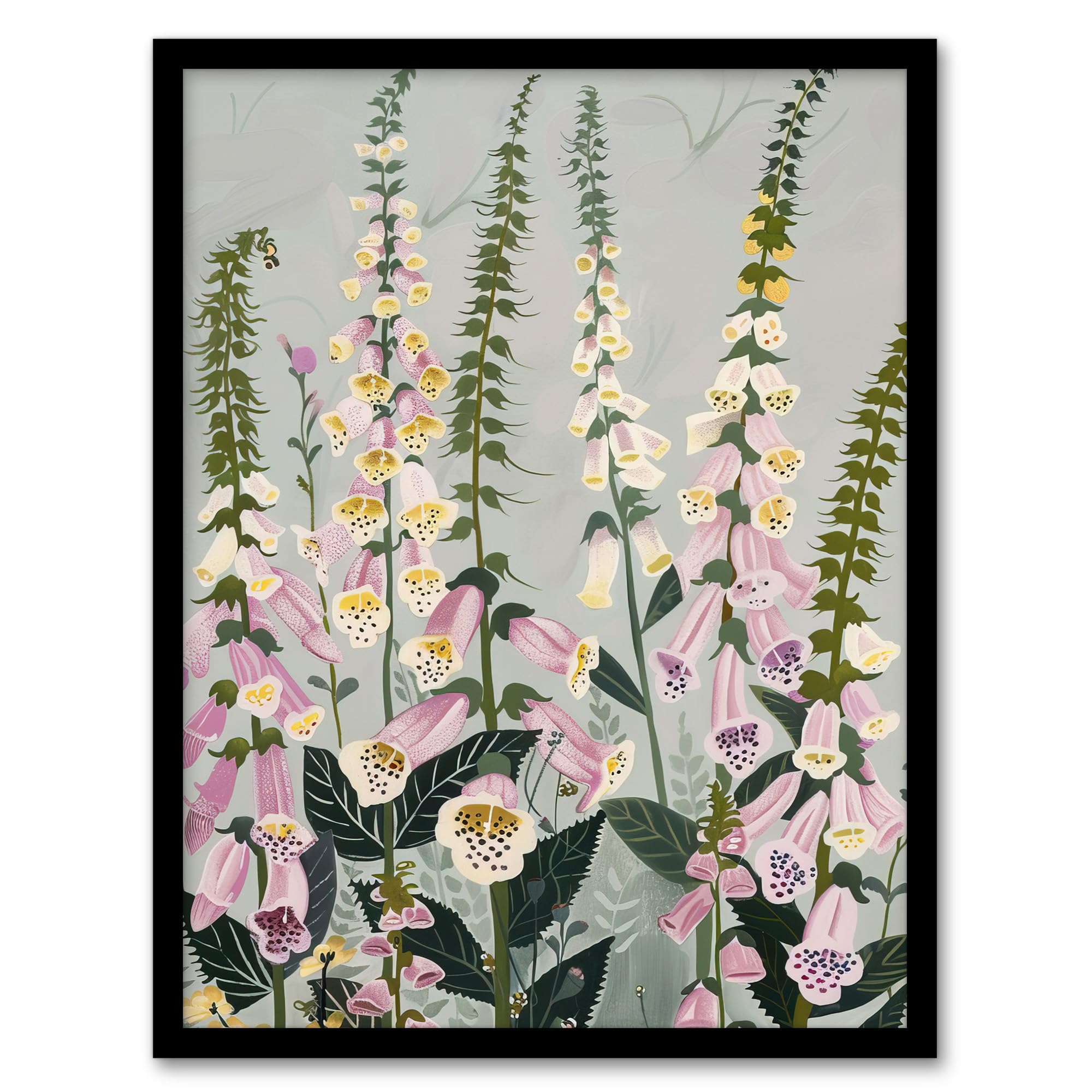 Artery8 Pink Foxglove Flowers Bloom Artwork Summer Floral Living Room Artwork Framed Wall Art Print A4
