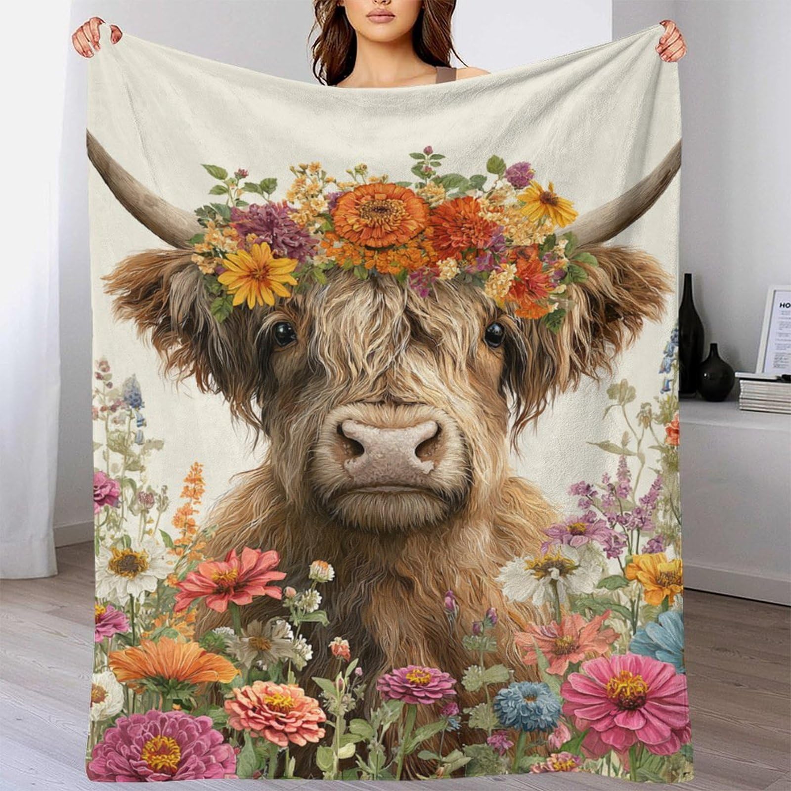 Couverture vache des Highlands douillette 180x200 jeté de lit garçon