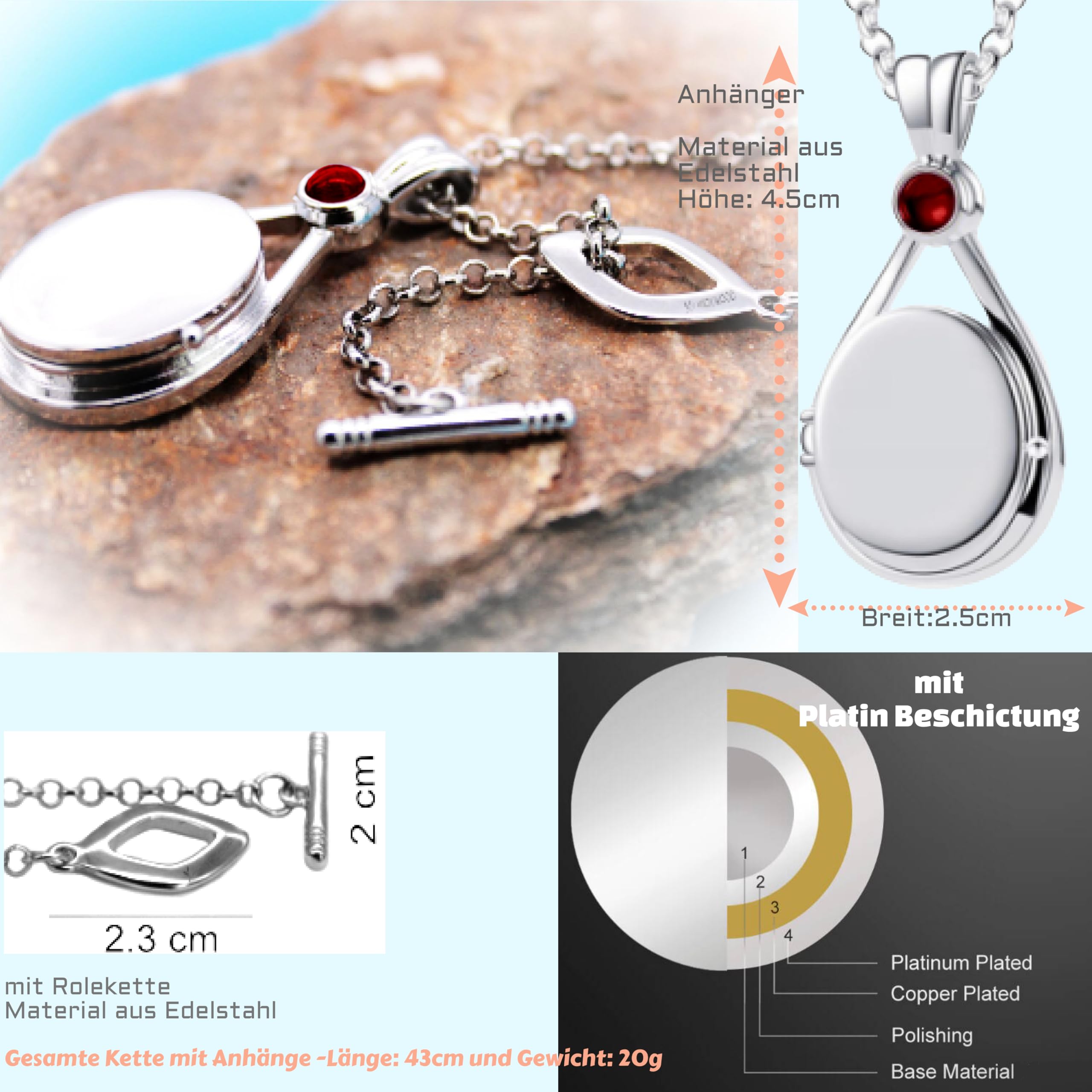 H2O De repente sirena con platino plateado 5A zirconio cúbica h2o relicario Amuleto personalizado para fotos Regalo para las mujeres para el cumpleaños