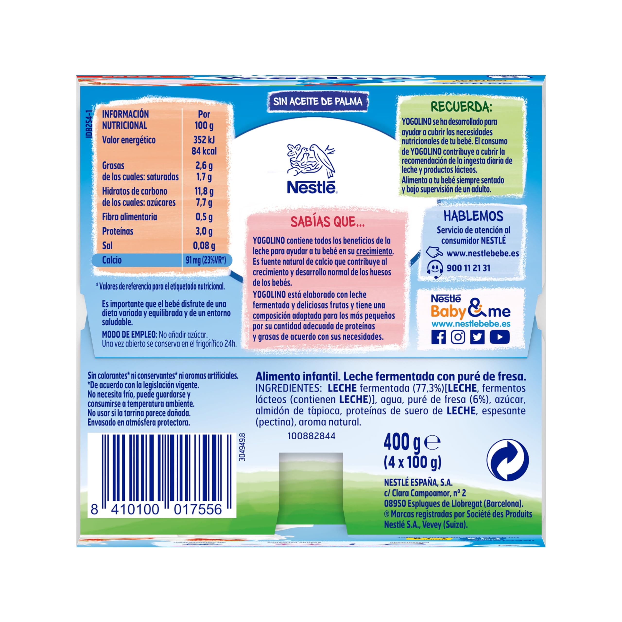 Yogolino Nestlé Fresa a Partir de 8 Meses, 4 x 100g