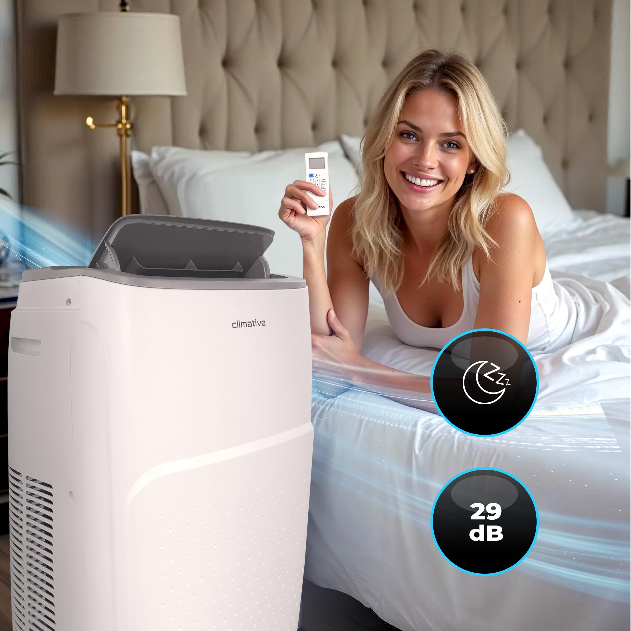 Klimatyzator przenośny Climative AC41-S JET WiFi, 4,1 kW, BTU 14000, do 41 m², klimatyzacja 3w1, osuszanie i wentylacja, w zestawie pilot zdalnego sterowania. Działa z Tuya Smart