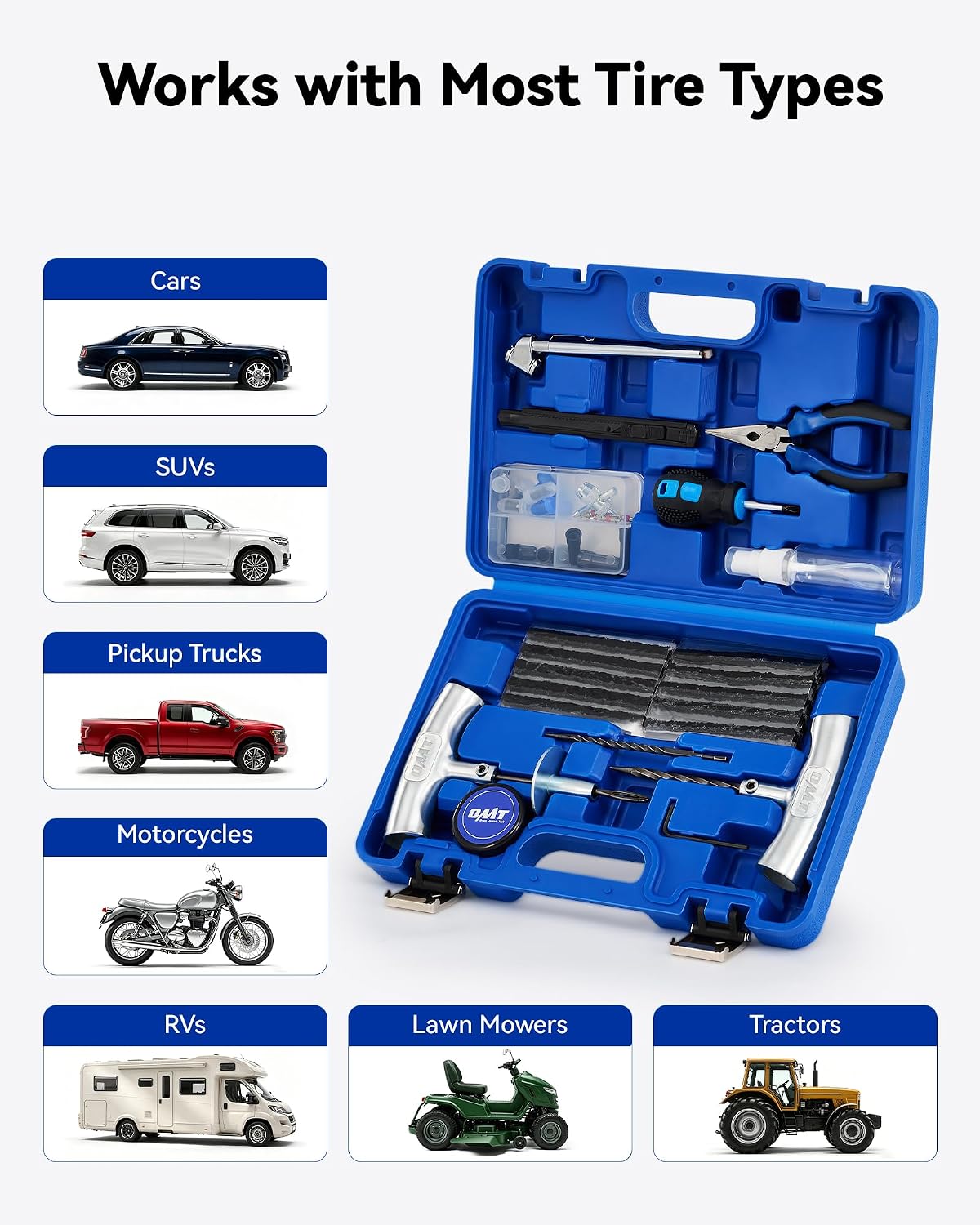 OMT Tire Repair Kit, Tire Patch Plug Kit with T-Handle Tools & Repair Plugs