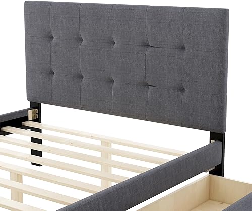 Miniatura 130 de SOFTSEA Cama de plataforma tapizada tamaño Queen con cajón de almacenamiento, marco de cama tapizado con cabecera con respaldo de alas, soporte de