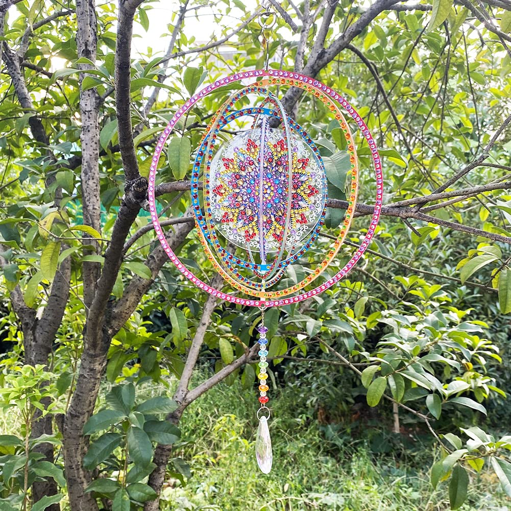 5D Diamond Painting Drehbares Windspiel, Doppelseitige Acryl Diamant Malerei Kunst Hängende Ornamente, Mosaik Kunst Kristall Dekoration for Tür, Fenster, Geschenke for Outdoor Dekorationen