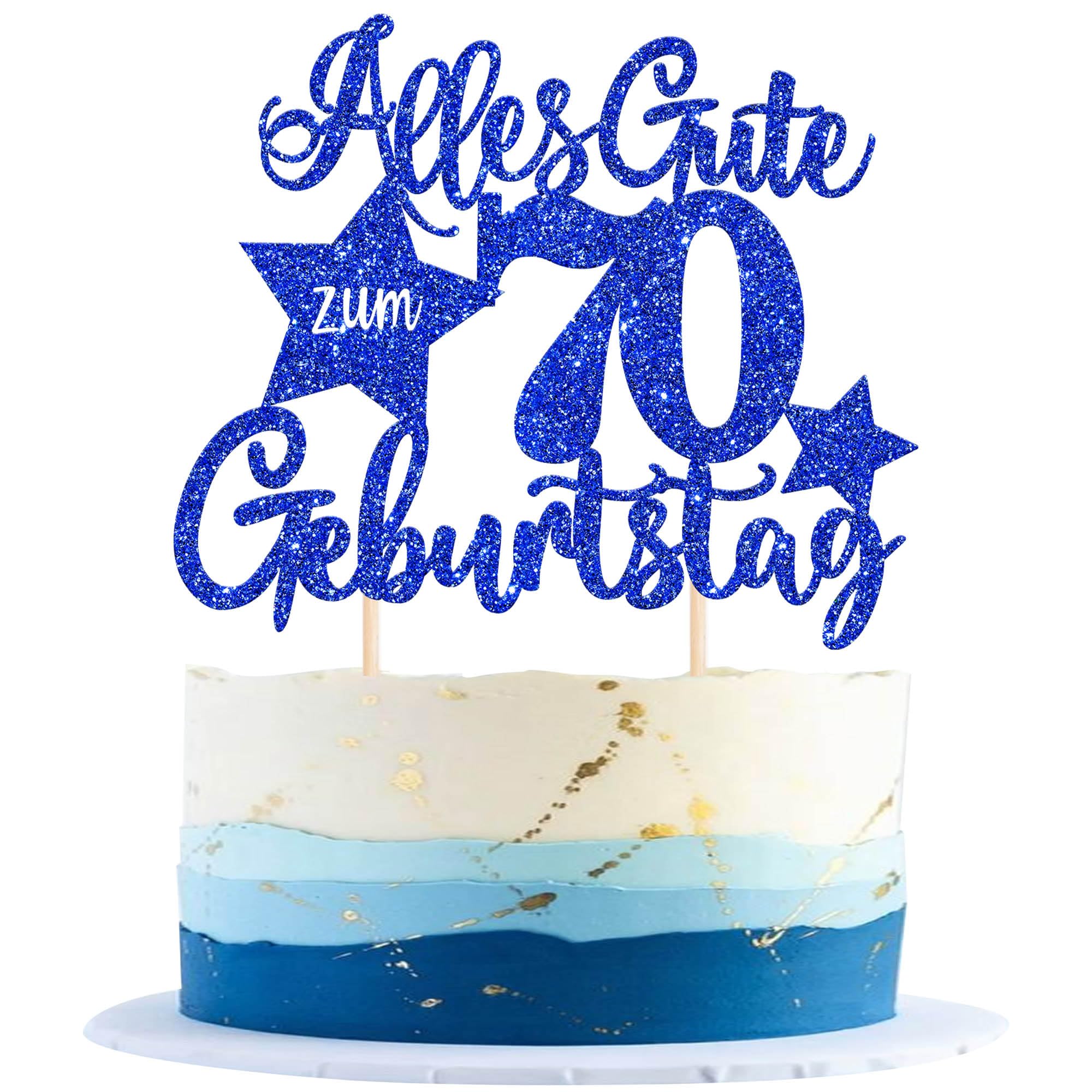 1 Stück 70th Geburtstag Tortendeko Alles Gute zum 70 Geburtstag Kuchen Deko Happy Birthday Cake Topper für 70th Jahrestag Party Kuchen Dekoration Blau