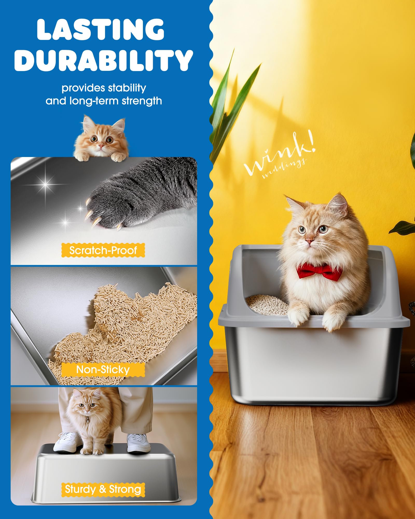 2-Pack Stainless Steel Cat Litter Box for Kitty with Scoops, Non-Stick & Easy-to-Clean Metal Cat Litter Box with Leakproof Enclosure, Grey - image 3