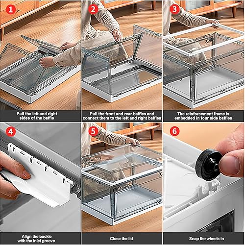 Miniatura 8 de DR DAPPER Caja de juguetes, organizadores de juguetes, contenedores de almacenamiento plegables apilables con tapas y ruedas, 3 puertas abiertas,