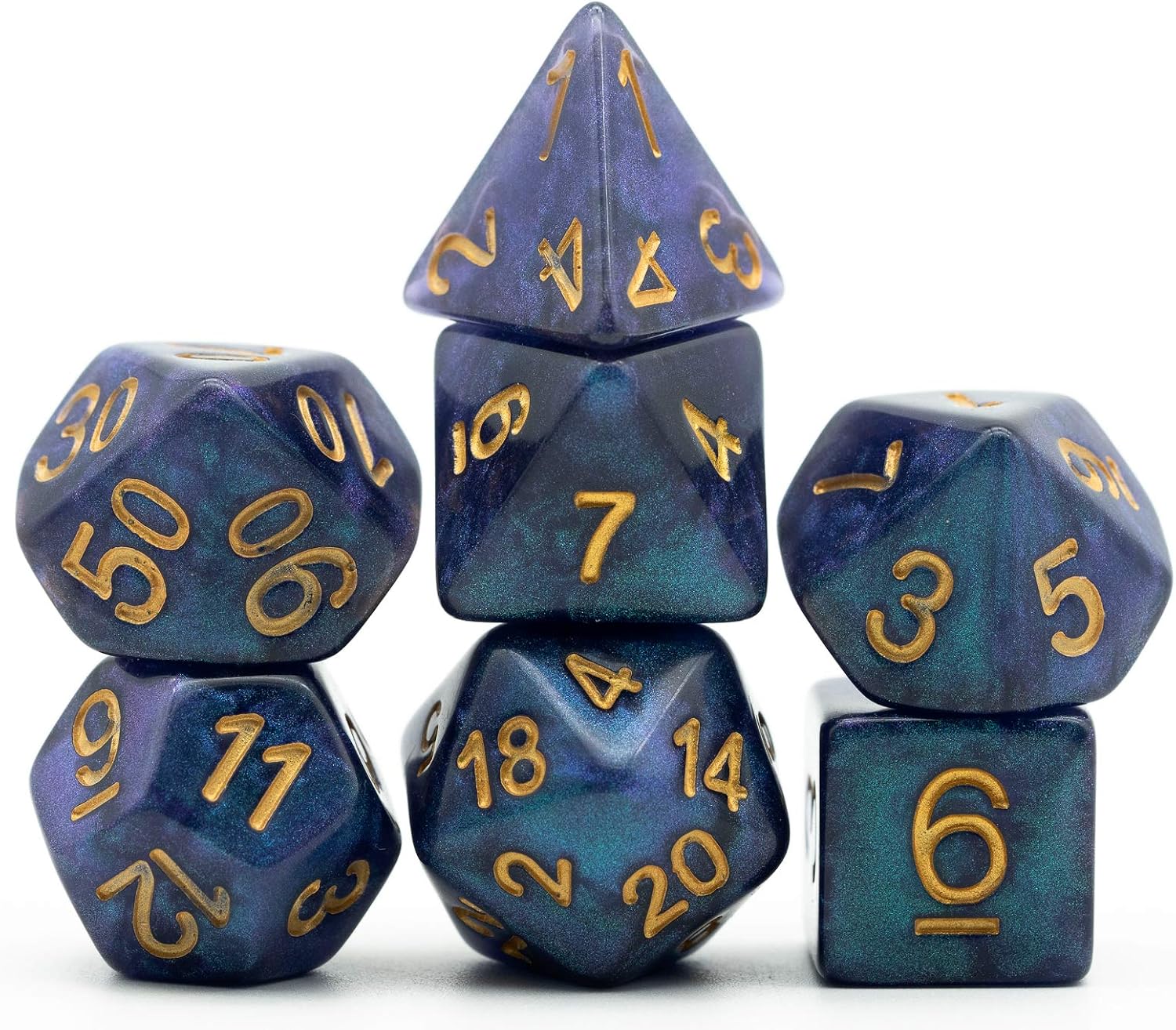 UDIXI 7PCS Polyhedral Resin Dice, D&D Dice, Sparkle Galaxy DND Dice Set- for Role Playing Dice Games as Dungeons and Dragons RPG MTG Table Games(Blue Green with Golden Font)…