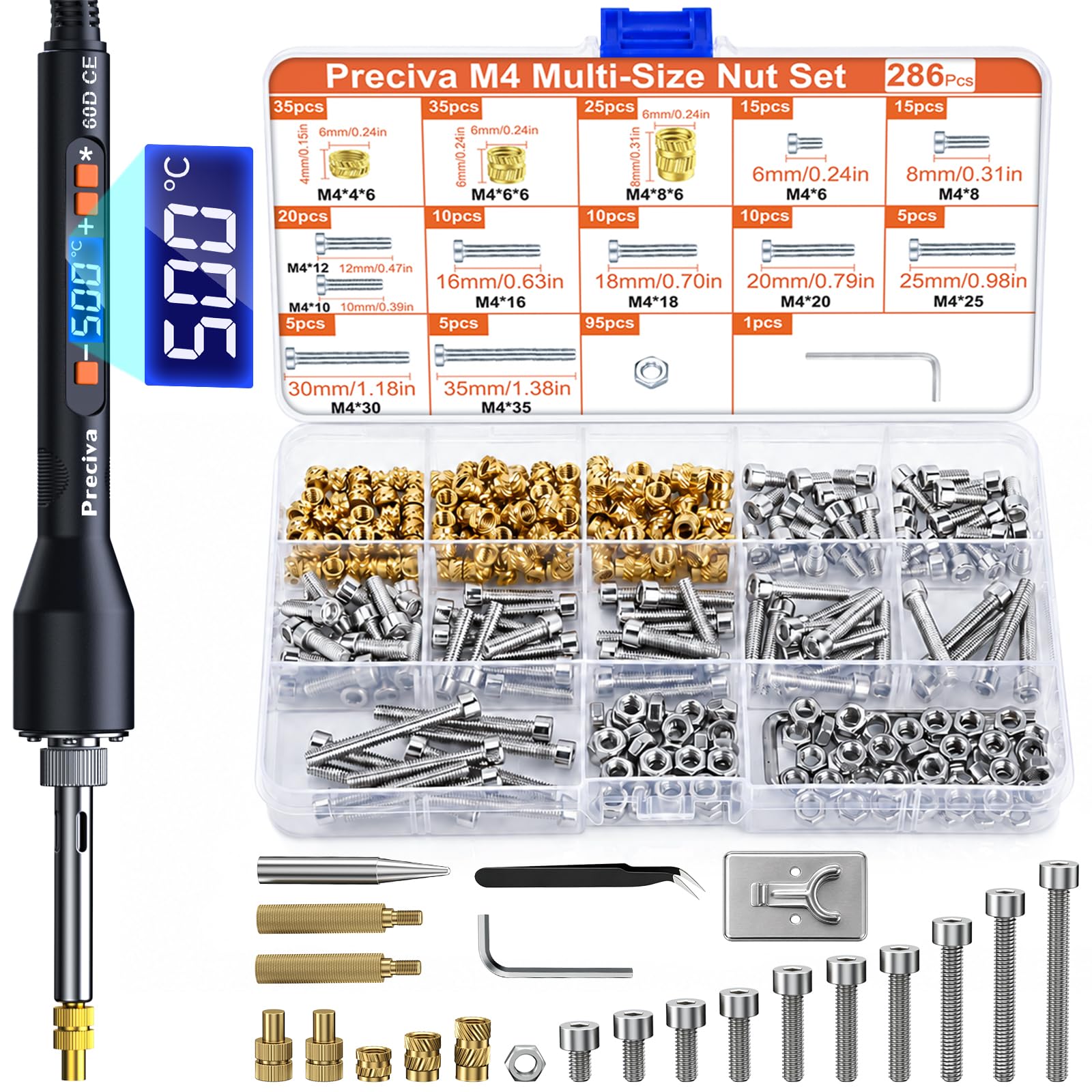 M4 Heat Set Insert Tool,286pcs Brass Threaded Inserts Nuts for 3D Printing