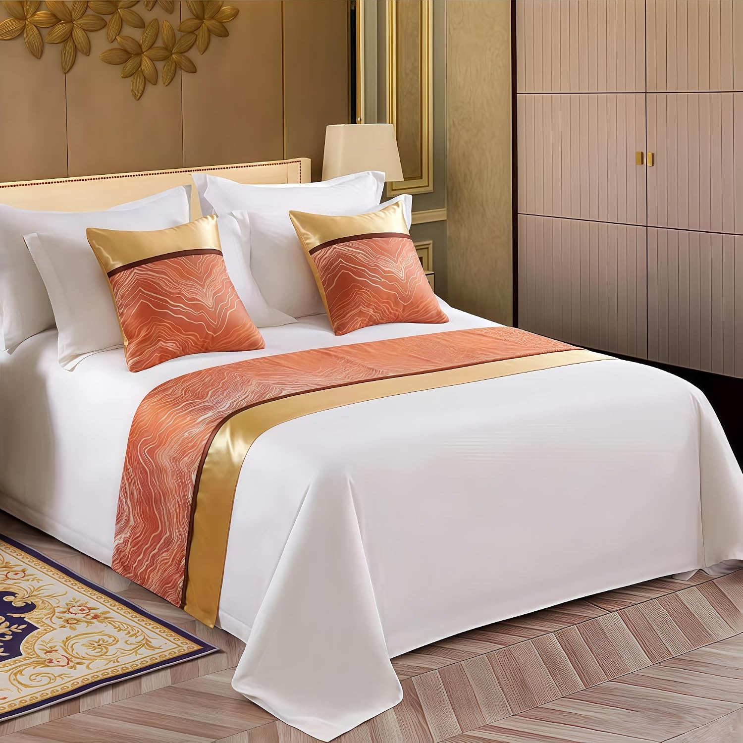 Bed Runner ，European Style Simple Bed Scarf，Polyester bed scarf，Decorative bed runner，Embroidered bed runner，Bed cover runner，Bed runner for guest room， for Bedroom Home Guesthouse Farmhouse(N,2 Pillo