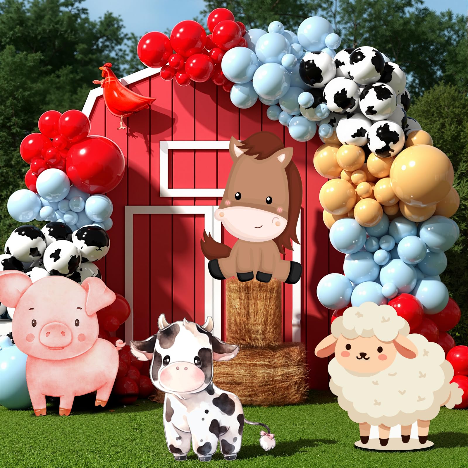 Photo 1 of Gemscream 4 Pcs Large Farm Animals Decorations 22.4 Inch Cute Animal Cutouts Cartoon Backdrop for Farm Birthday Party Supplies Baby Shower Decorations Photo Booth Props Gifts