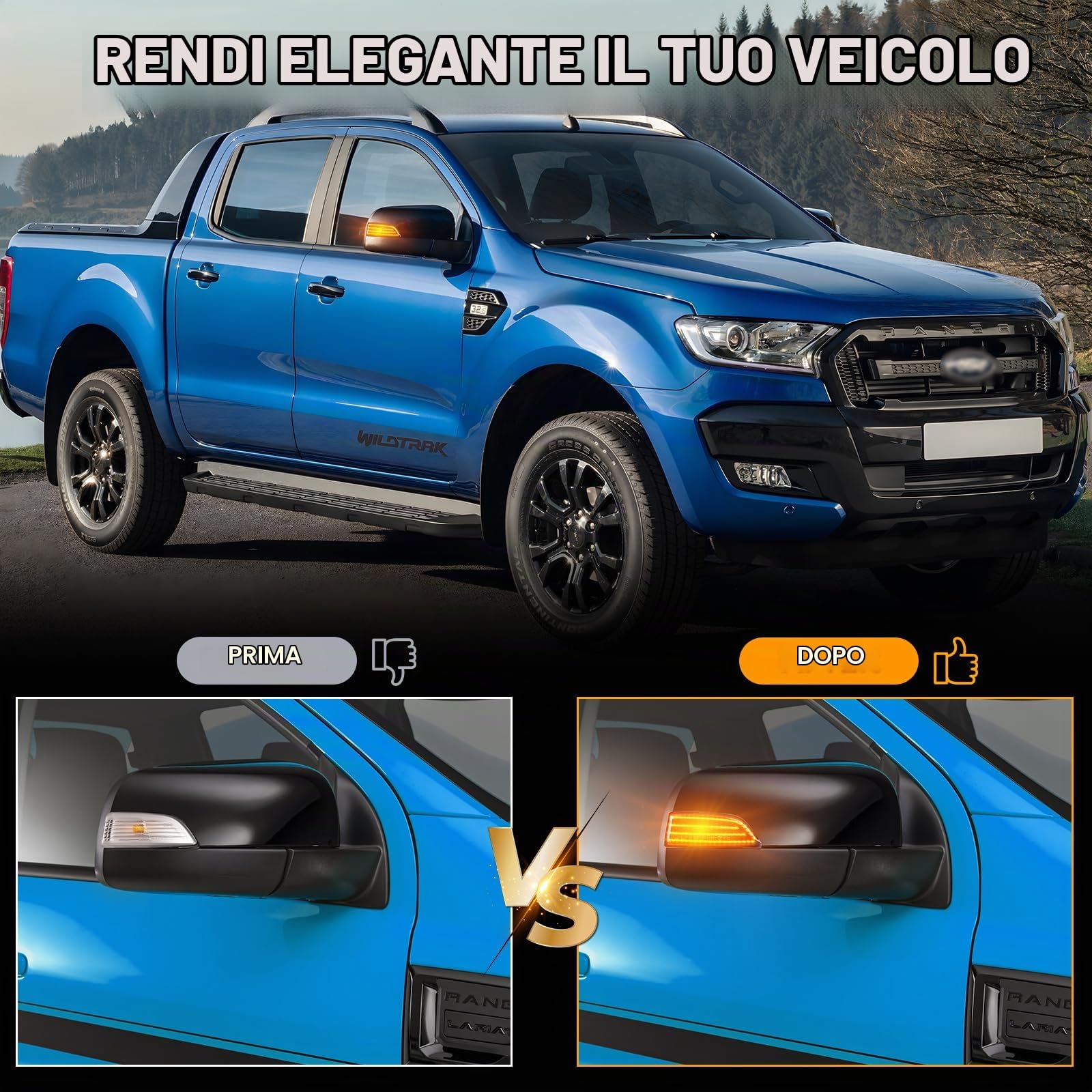 Frecce Laterale a LED per Ford Ranger T6 Raptor and Wildtrak Everest U375 / UA, Indicatore di Direzione a LED Canbus, 2 Pezzi