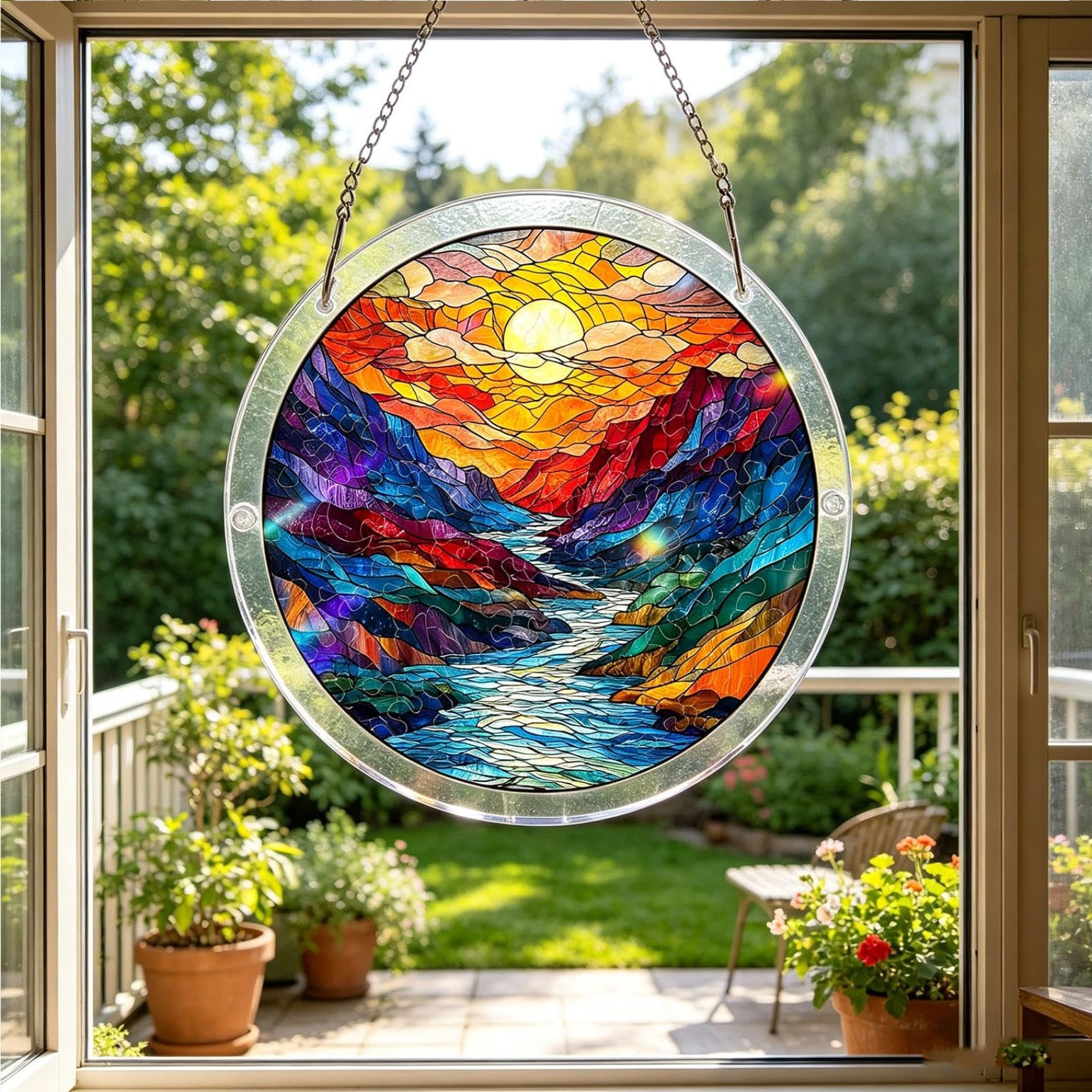 Acrylic Puzzles Suncatcher, Tree of Radiant Glass Puzzle – Jigsaw Puzzle for Doors Garden, Mother's Day Christmas Birthday Gifts for Women Men (C)