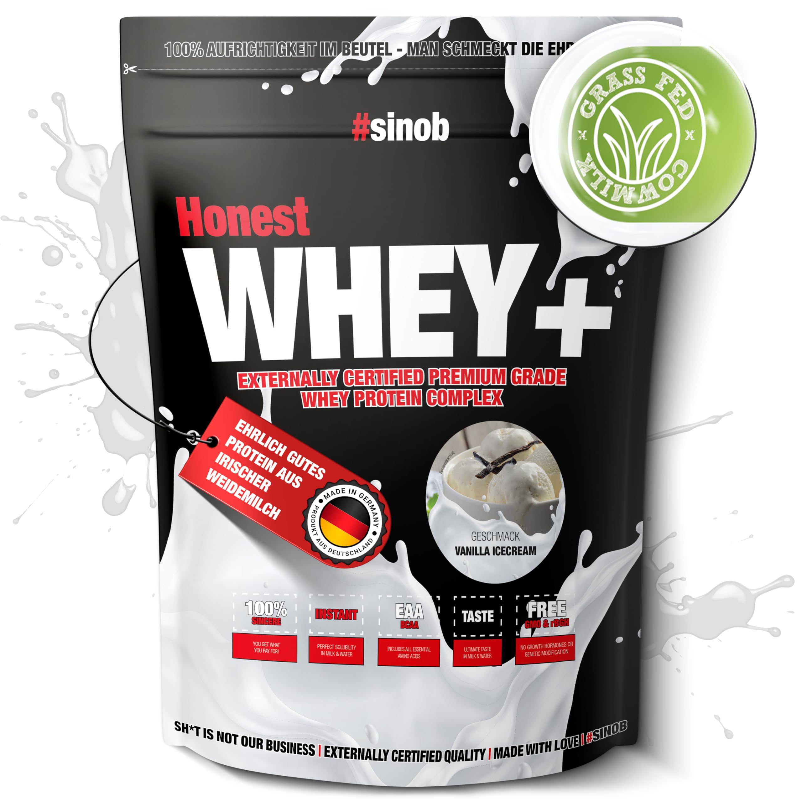 #sinob Honest Whey Vanilla Icecream 820 g | Grass Fed Whey Protein Pulver | Aus irischer Weidemilch | Mit Sonnenblumenlecithin statt Sojalecithin