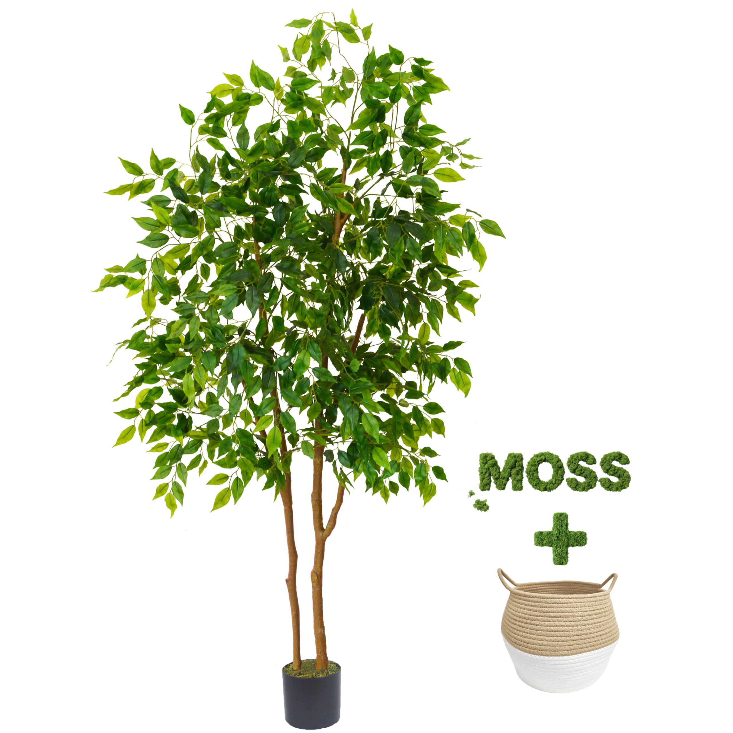 Photo 1 of Warmplants Artificial Ficus Tree 6ft Fake Floor Plant with Woven Basket