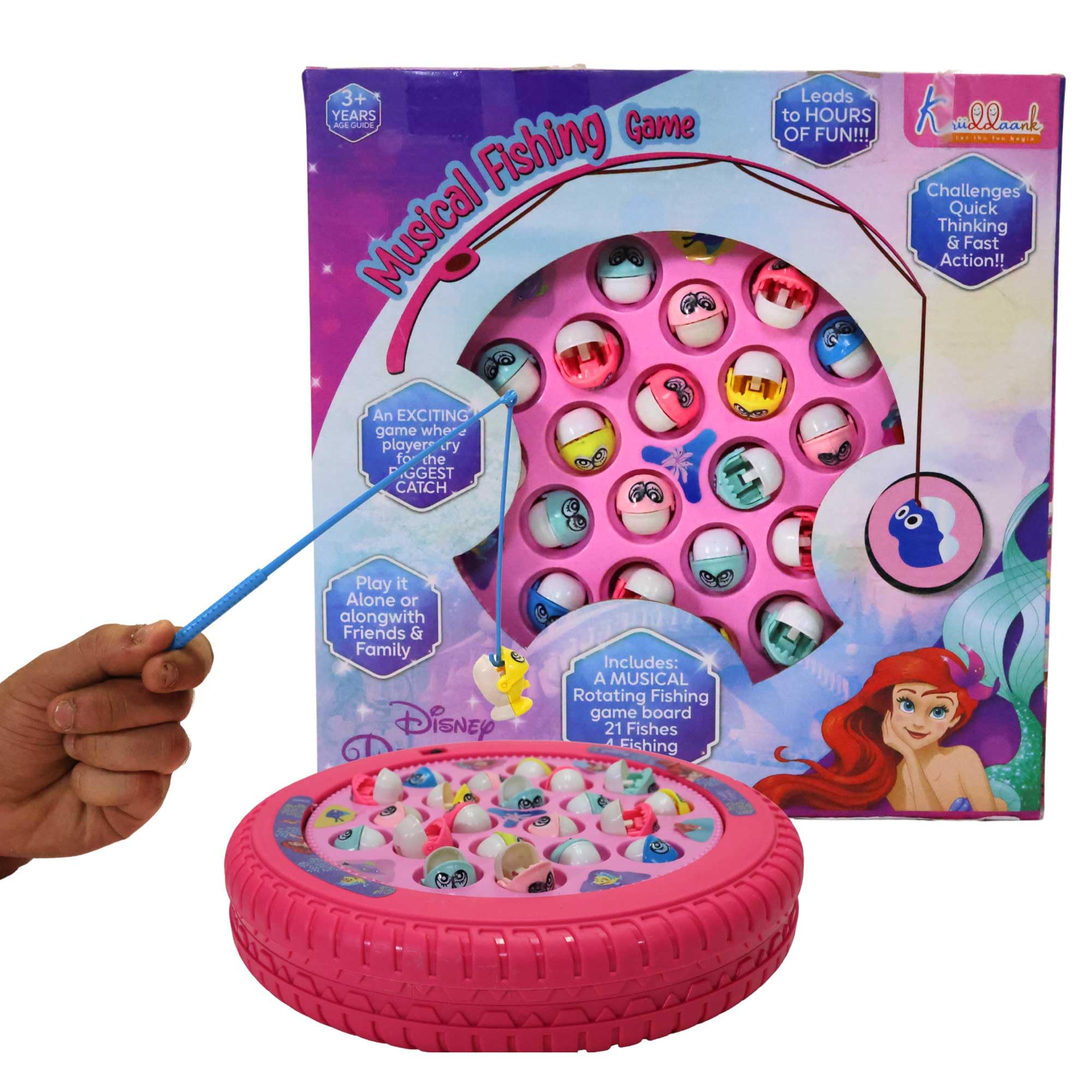 Princess Musical Fishing Game - Rotating Underwater Adventure Board with Music & 21 Fishes | 4 Fishing Poles | Pink Battery-Operated Educational Toy|Birthday Gift for Kids Aged 3+ Years-image-32