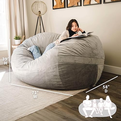 Miniatura 128 de Big Joe Fuf - Puf extragrande (XXL) relleno de espuma con funda extraíble, color niebla Lenox, poliéster tejido duradero, 6 pies, gigante Negro