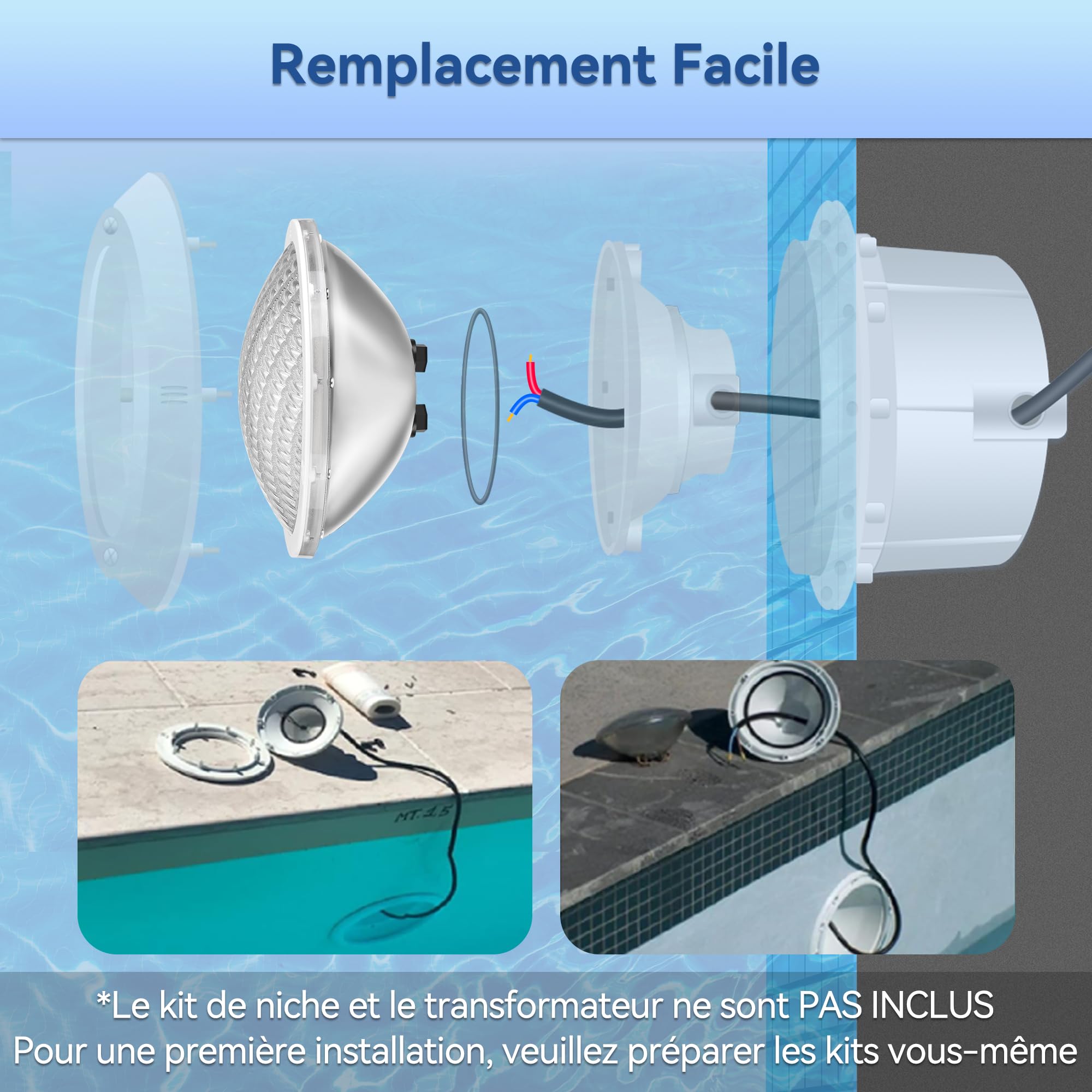 LyLmLe LED Piscine PAR56 30W Projecteur 316L Acier Inoxydable RGB Multicolore IP68 Etanche AC 12V Lot de 2