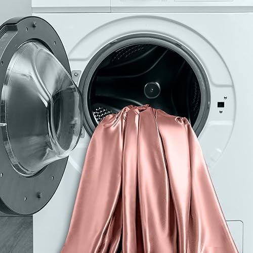 Miniatura 6 de Manyshofu Juego de sábanas de satén tamaño individual de 3 piezas, suave y sedoso, juego de sábanas de satén de color oro rosa (1 sábana bajera, 1