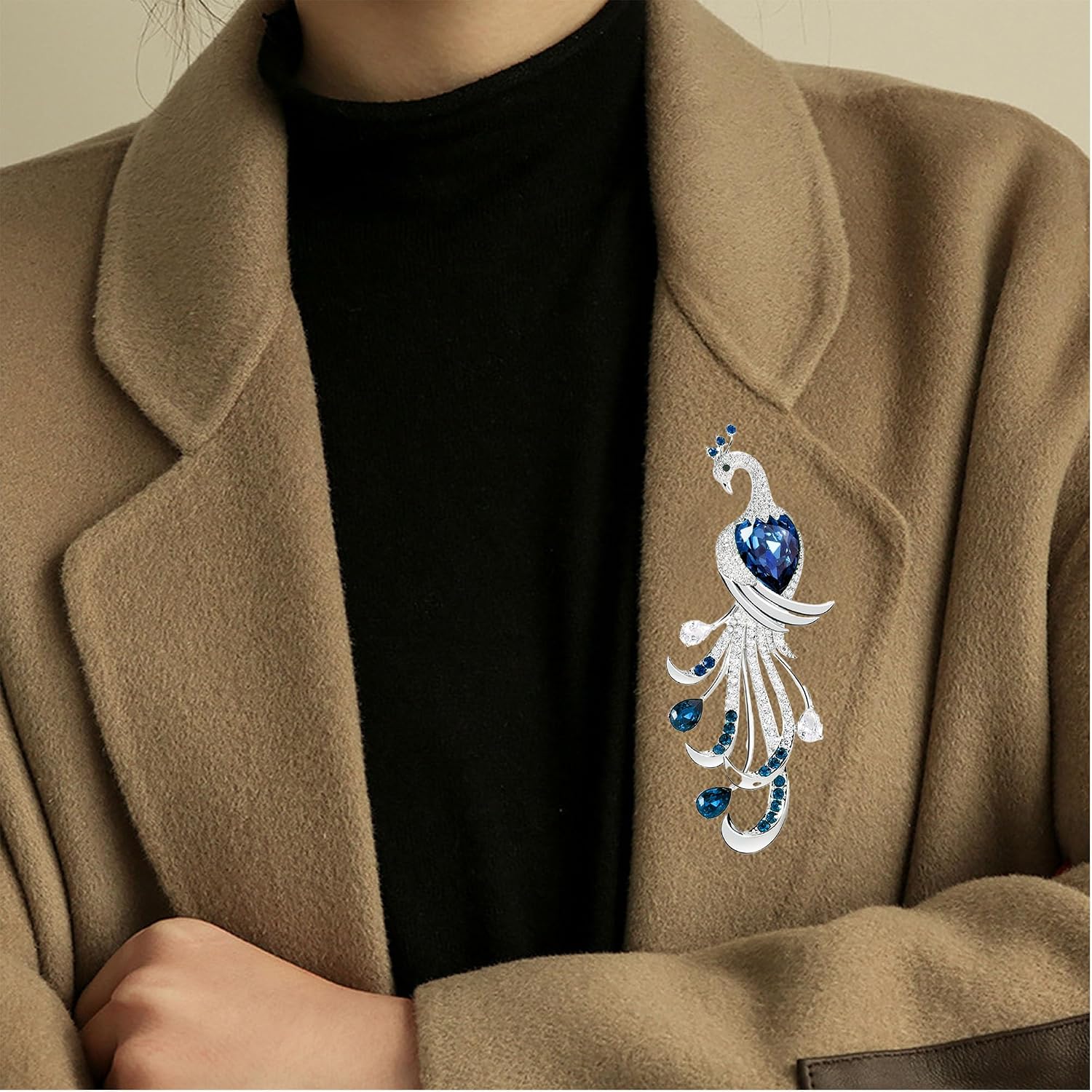Luxury Peacock Brooch Pin for Women Sparkling Rhinestone Bird Jewelry Pin for Jacket, Shawl, Hat, Bag Accessory