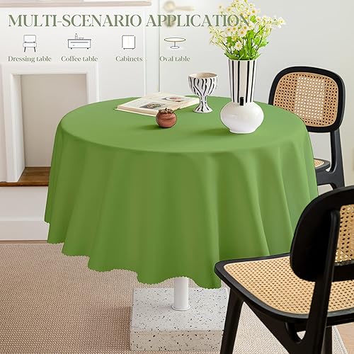 Miniatura 5 de BYDOLL Mantel redondo de 90 pulgadas, color verde manzana, lavable, resistente a las manchas y a las manchas, mantel de poliéster a prueba de