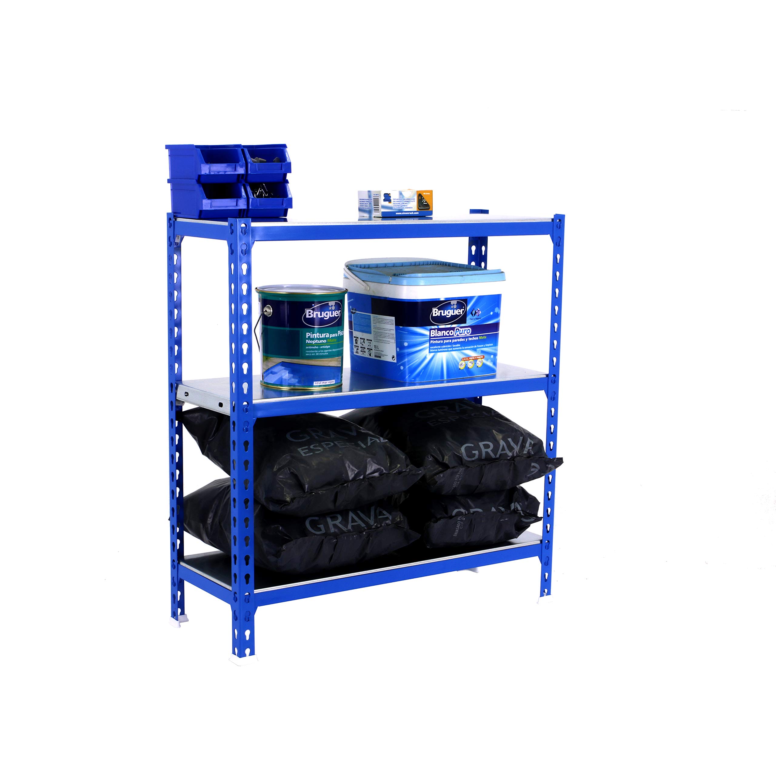 SimonRack Schwerlastregal 90x110x40 Cm - Metallregal Mit 3 Holzböden, 200 Kg Tragkraft, Blau/Orange