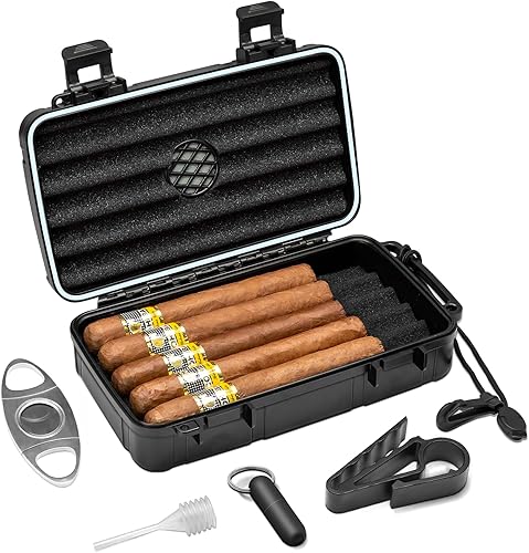 Flauno Estuche para humidor de cigarros de viaje (capacidad para hasta 10 puros con accesorios para puros) Flauno Estuche para humidor de cigarros de viaje (capacidad para hasta 10 puros con accesorios para puros)