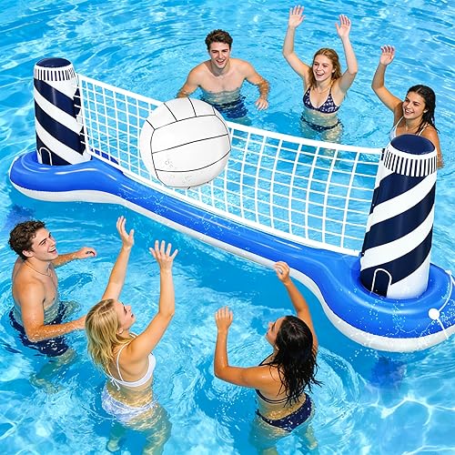 Miniatura 3 de Juego de flotador inflable de red de voleibol con pelota de playa de 19 pulgadas, diseño de faro, juguetes flotantes para deportes acuáticos