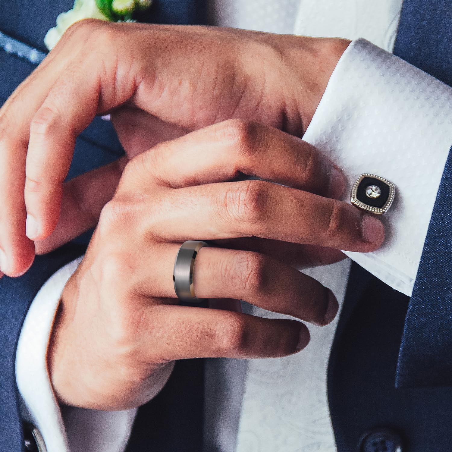 King Will Tungsten Men's Wedding Ring - Available in 6mm to 10mm, Black/Silver, Matte Finish, Beveled Polished Edge, Comfort Fit - Image 4