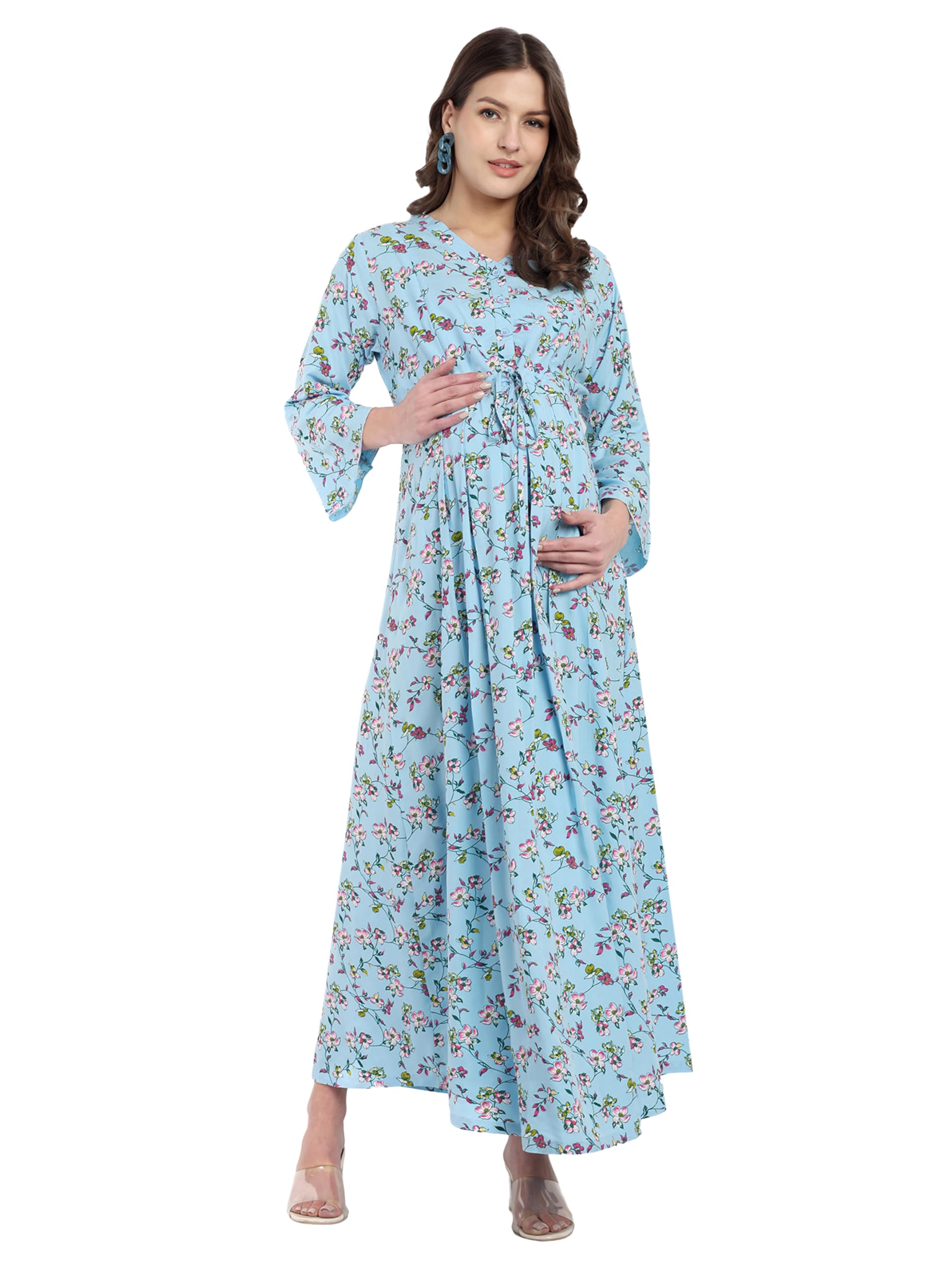 mamma's maternity Women's Long Length Flower Maternity | Feeding | Nursing Dress | Dress for Mothers | Comfortable and Trendy Maternity Wear-picture-41