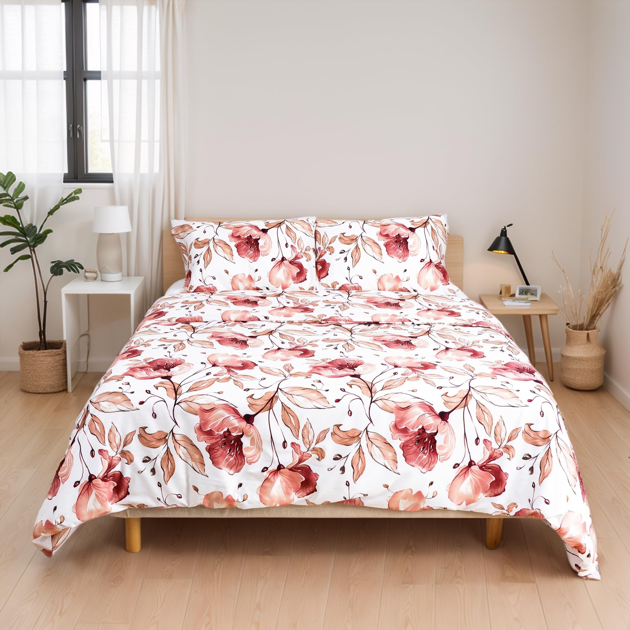 H HANSEL HOME Juego de Funda Nordica Microfibra de 4 Piezas para Cama 180 Suave Transpirable, Incluye 1 Funda Edredón 240x260cm, 1 Bajera 180x200+30cm, 2 Fundas de Almohada 50x100cm - Rosas Vintage