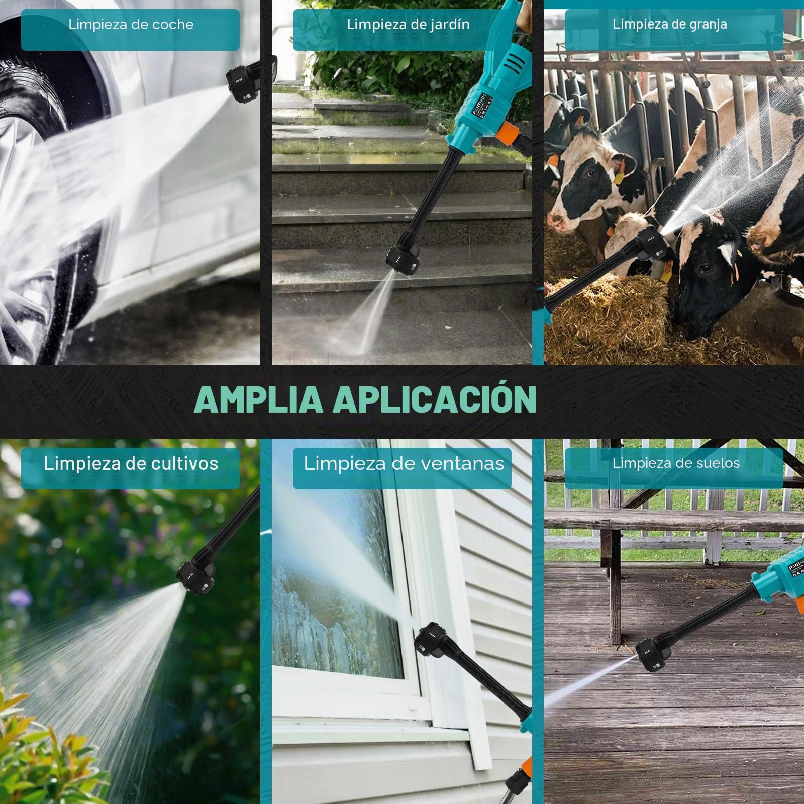 Hidrolimpiadora Inalámbrica con 2.0Ah Baterías 30Bar Lavadora a Presión | Compatible con Makita 18 V, Pressure Washer con Batería Recargable Boquillas 6 en 1 para Coche Cerca Piso Limpieza Riego