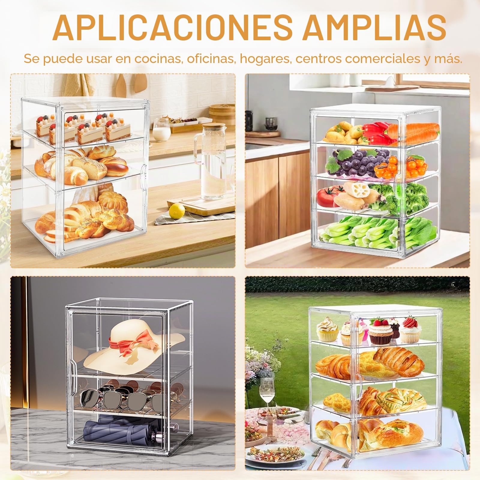 Panera, 4 Niveles Transparente Para Panadería Con Encimera Ajustable Caja De Acrílico Con Puerta Magnética Gran Capacidad Para Cocina Pan Casero Tostadas Y Bagels