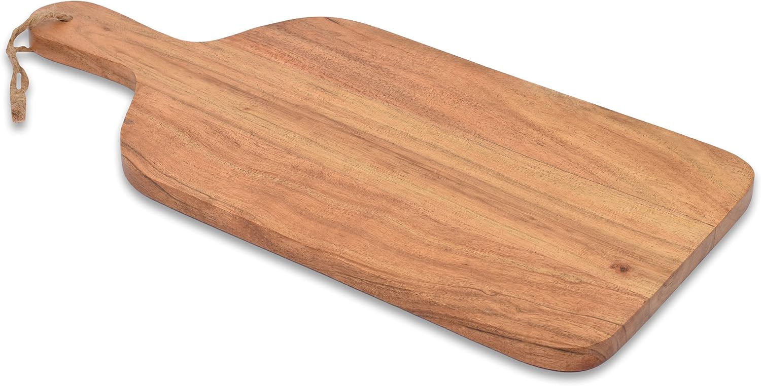 Samhita Acacia Wood Paddle Cutting Boards with Handle for Kitchen, Cheese, and Food Serving Tray, Charcuterie Boards