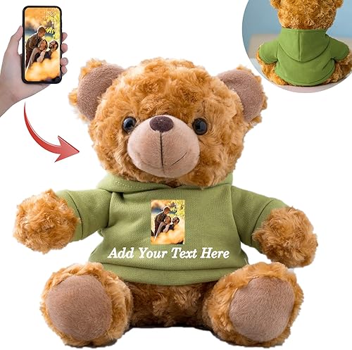 Oso de peluche personalizado con texto personalizado + imagen, oso de peluche marrón como regalo personalizado para novia/novio en el día de San