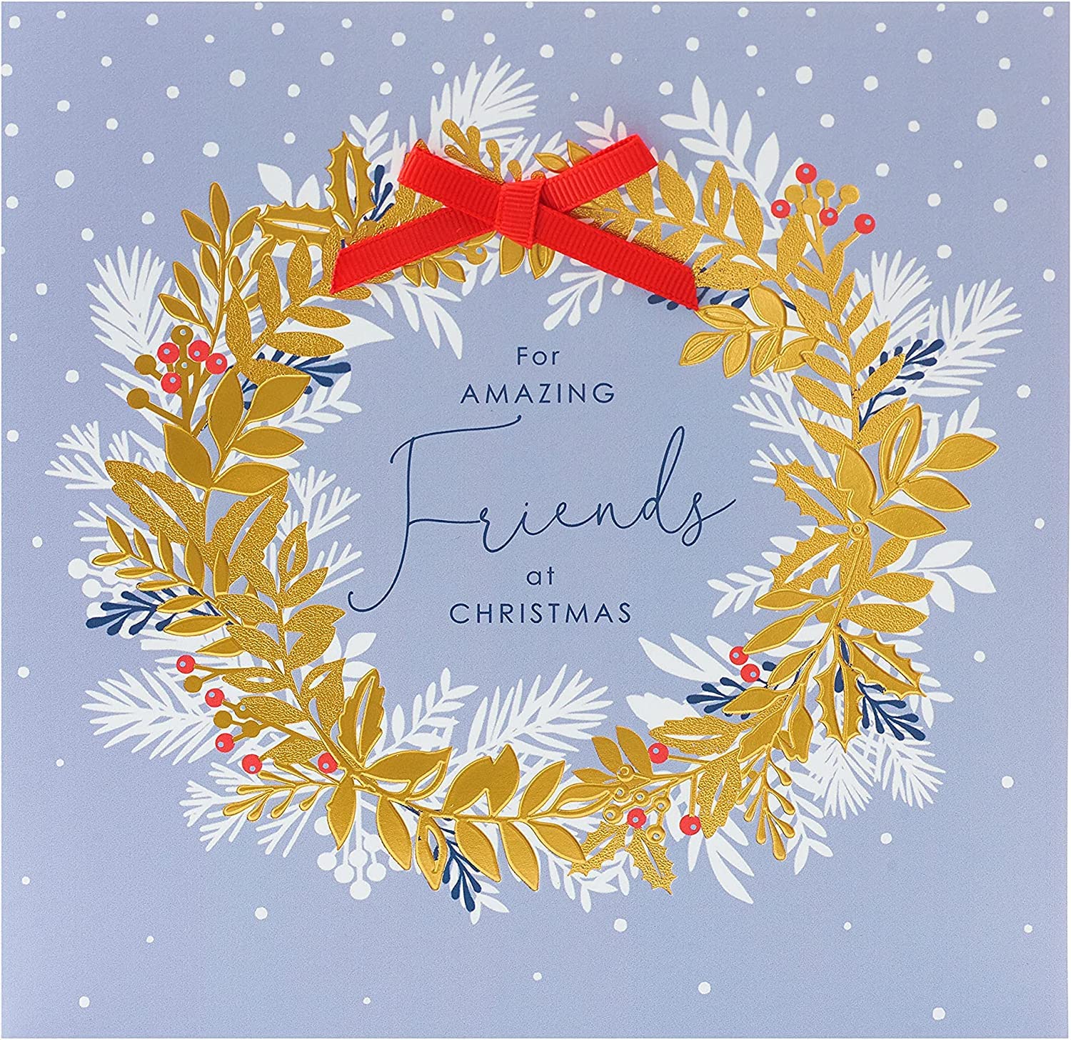 UK Greetings Christmas Card for Friends - Gold Wreath Design