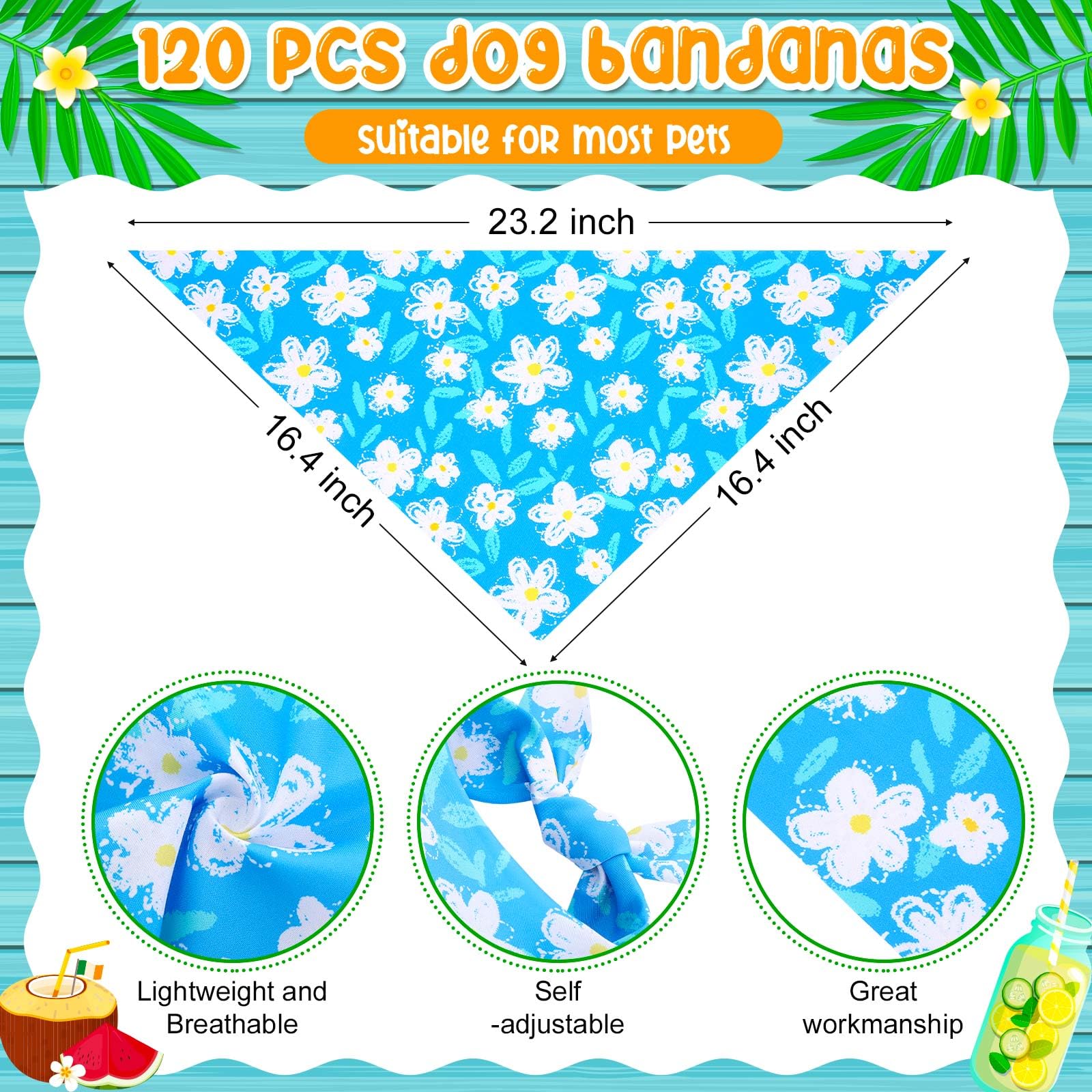 Sanwuta 120 bandane estive per cani, hawaiane e da frutta, triangolari, lavabili, bavaglini regolabili per animali domestici di piccola e media taglia, 30 stili