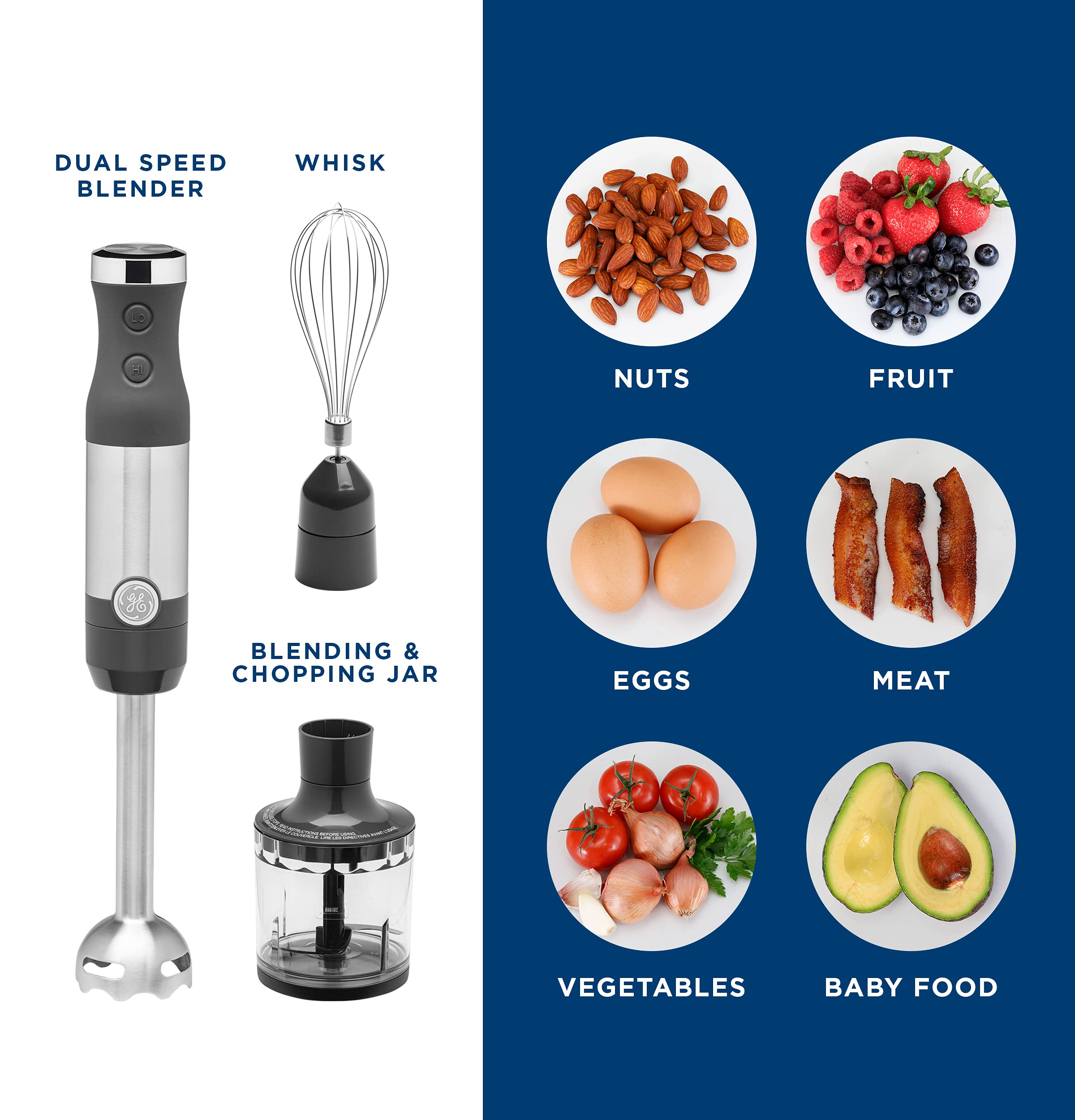 GE Immersion Blender Handheld Blender for Shakes, Smoothies, Baby