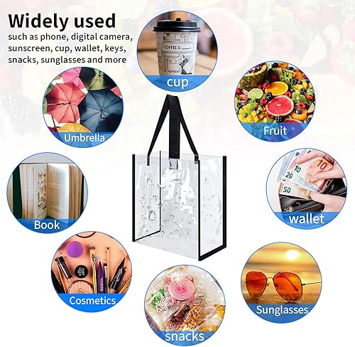 Miniatura 4 de WYKOO Paquete de 6 bolsas transparentes de plástico PVC de 12 x 12 x 6 pulgadas con asas, bolsas transparentes aprobadas para estadios a granel,