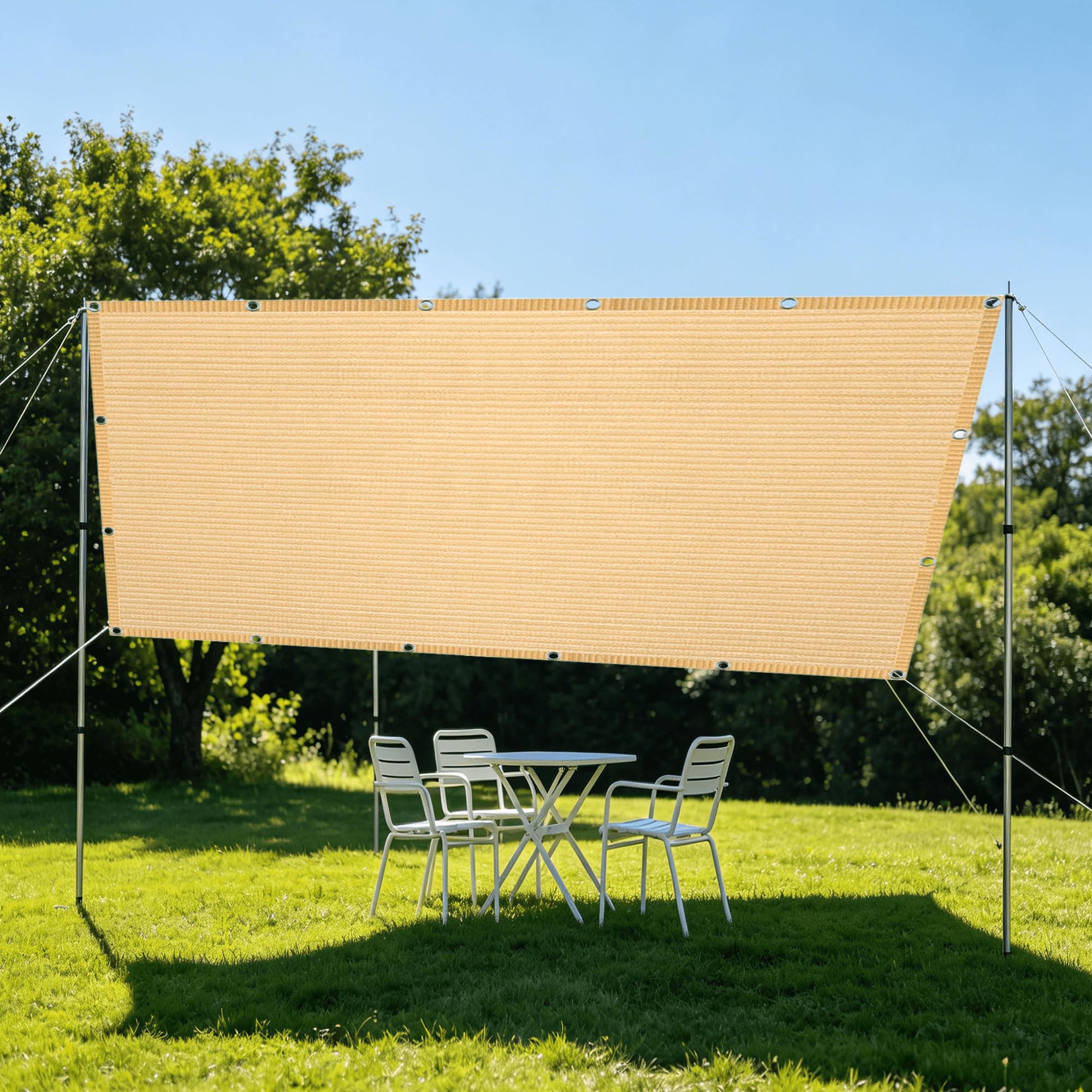 Voile d'ombrage 2x3.2 m crème perméable à l'eau et vent avec œillets pour balcon et jardin