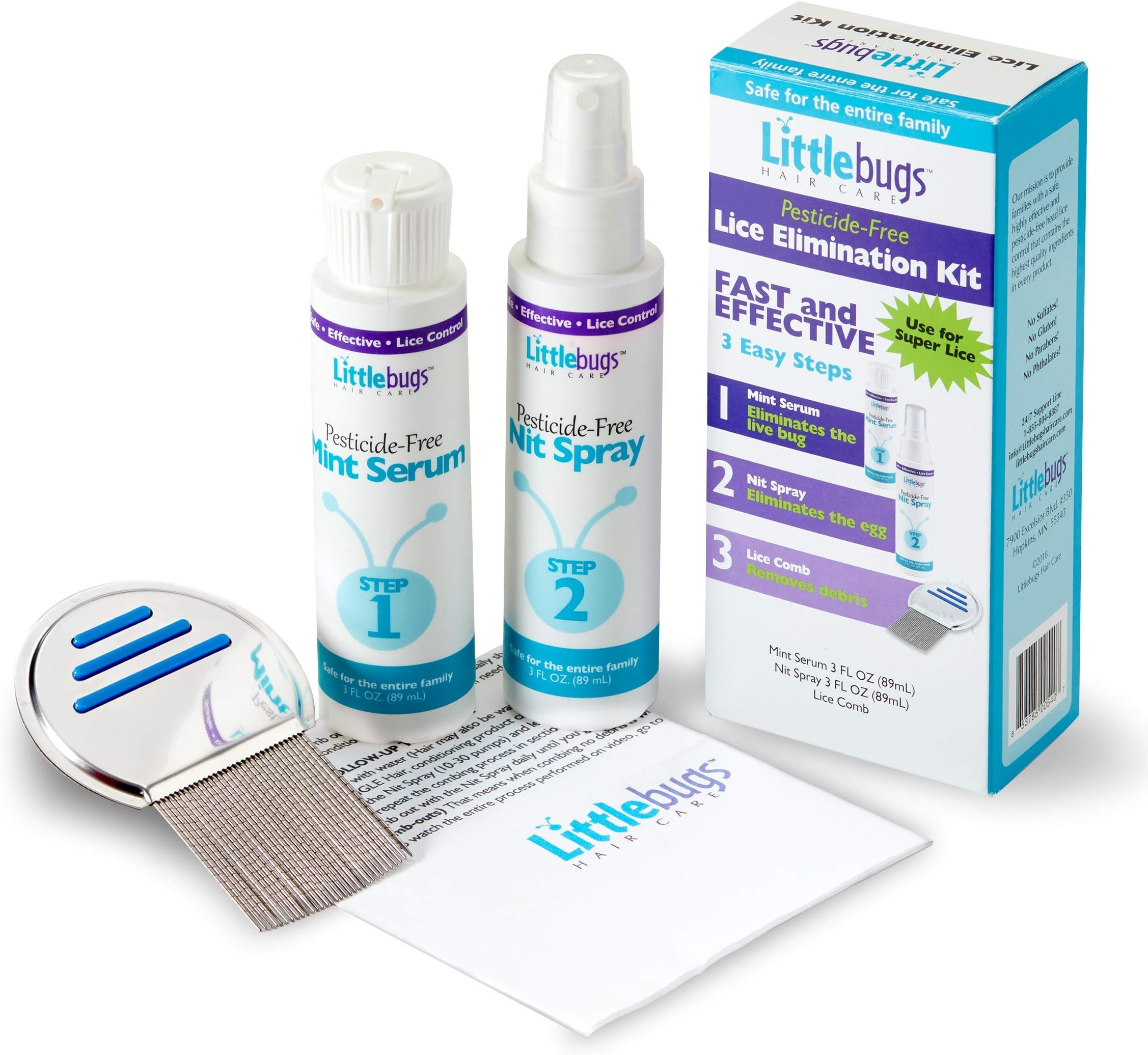 Lice Treatment 3-Step Easy Elimination Kit - Comb, Serum, Spray | Best Natural Head Lice & Nit Remover | Safe Removal for Kids, Mom, Family | Treat Head Lice Pesticide-Free